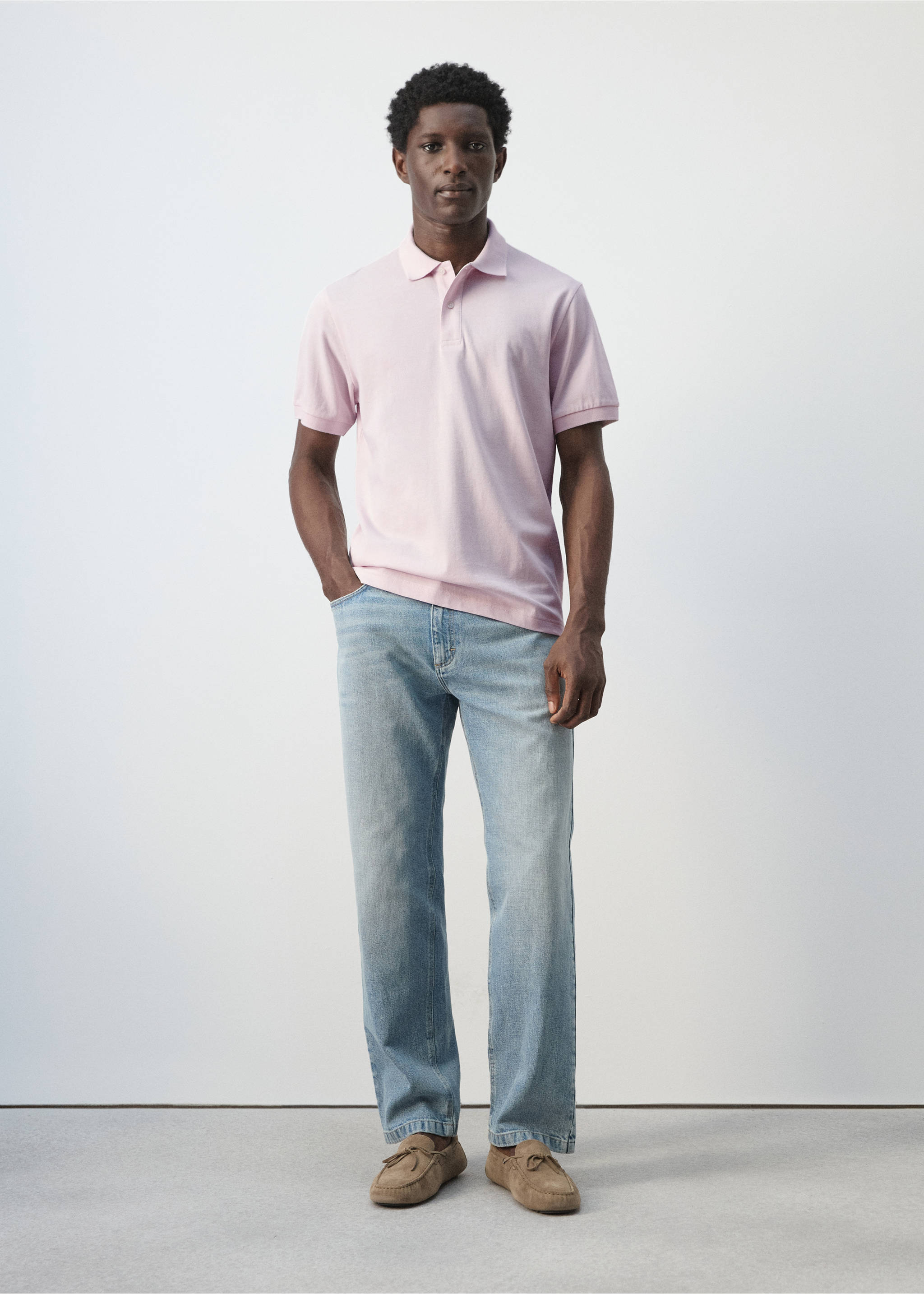 Regular-fit cotton piqué polo shirt - General plane, Pastel Pink. Ref: 27024427-00.