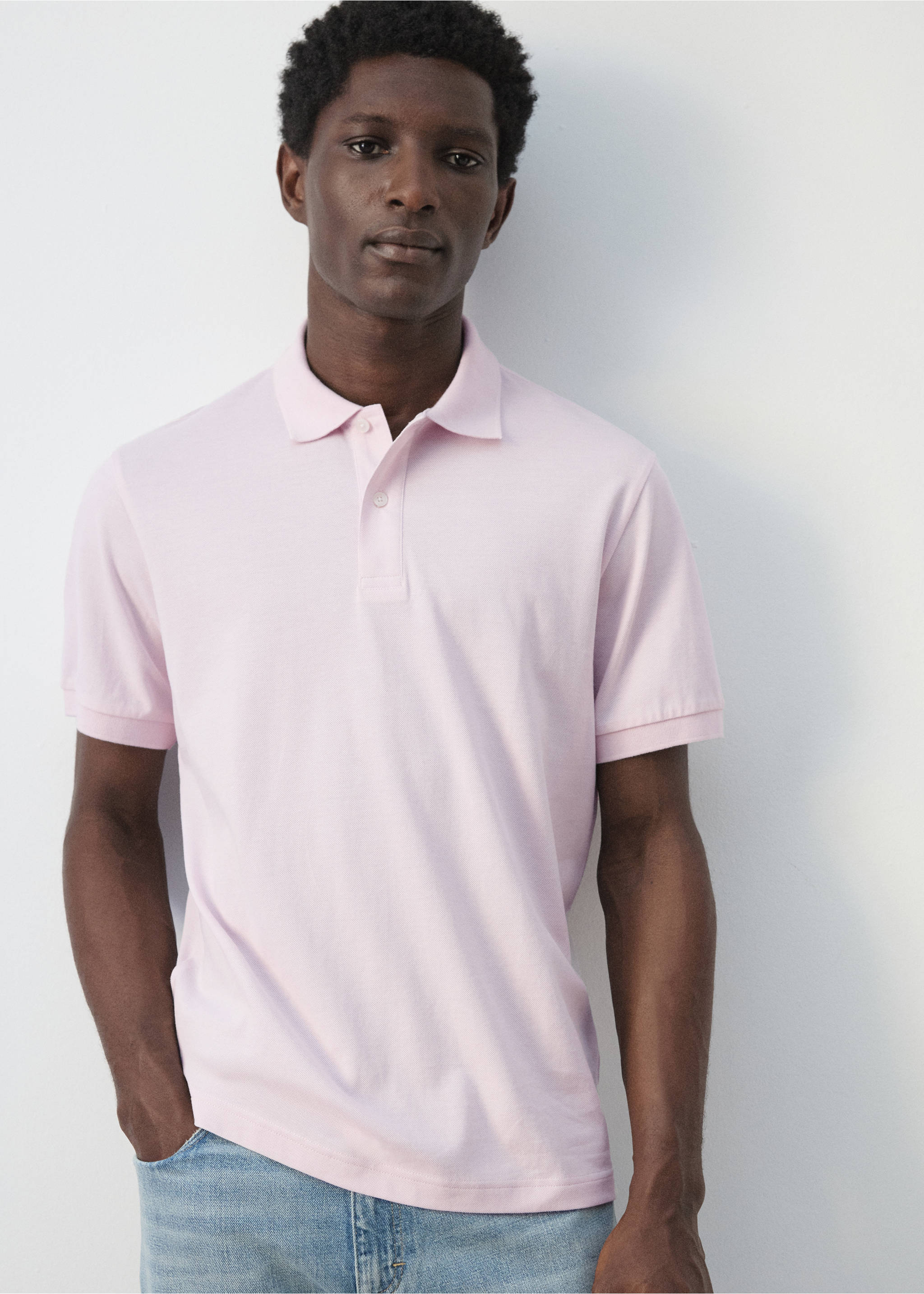 Regular-fit cotton piqué polo shirt - Details of the article 6, Pastel Pink. Ref: 27024427-00.