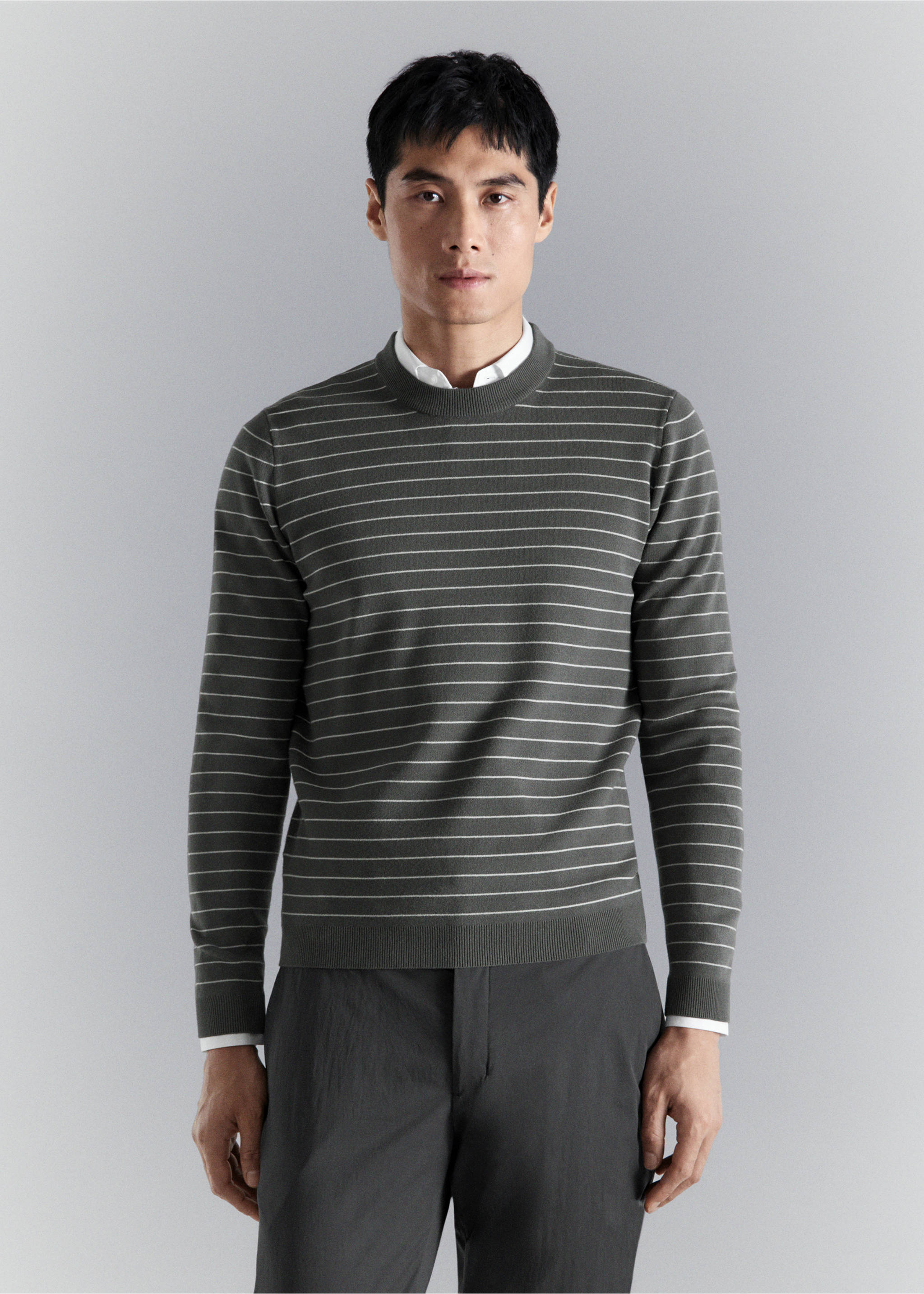 Jersey comfort stretch rayas - Plano medio, Gris oscuro. Ref: 27024429-00.