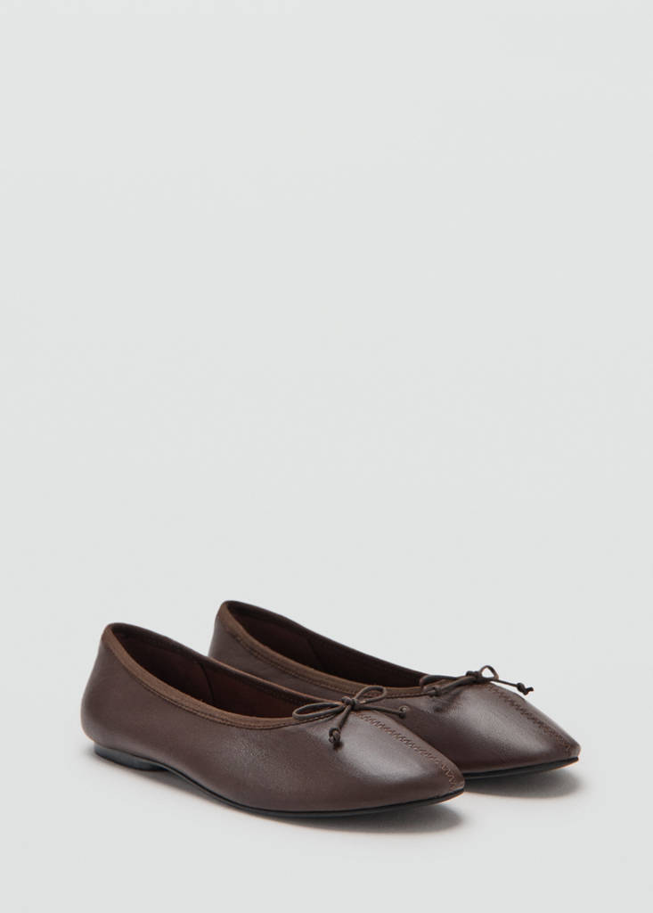 Leather ballet flats with bow — Chocolate
