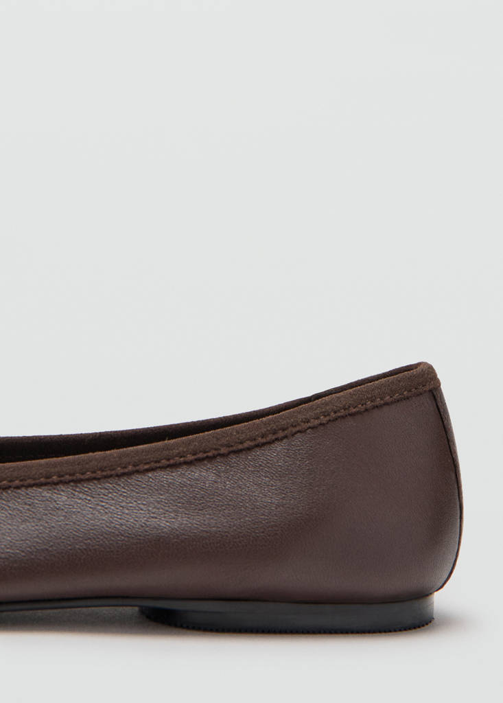 Leather ballet flats with bow — Chocolate