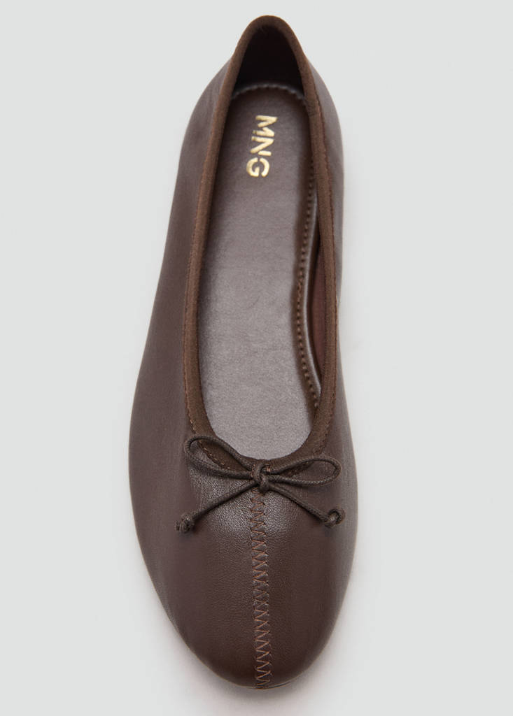 Leather ballet flats with bow — Chocolate