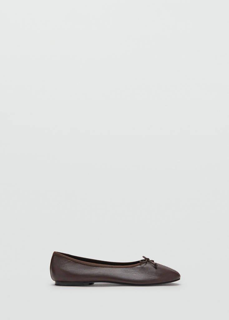 Leather ballet flats with bow — Chocolate
