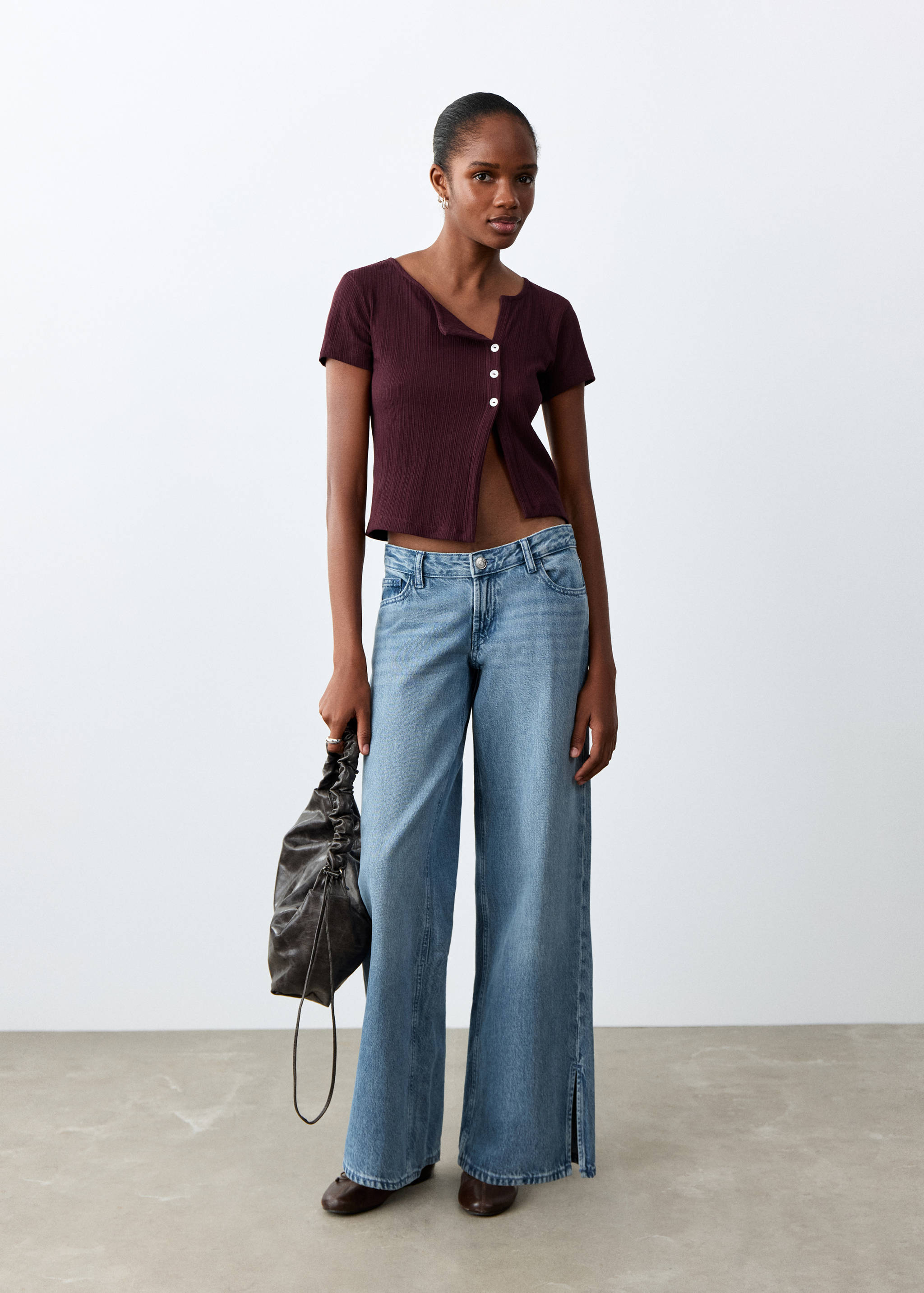 Ribbed T-shirt with button details - General plane