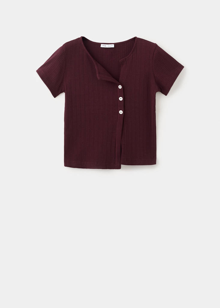 Ribbed T-shirt with button details — Maroon