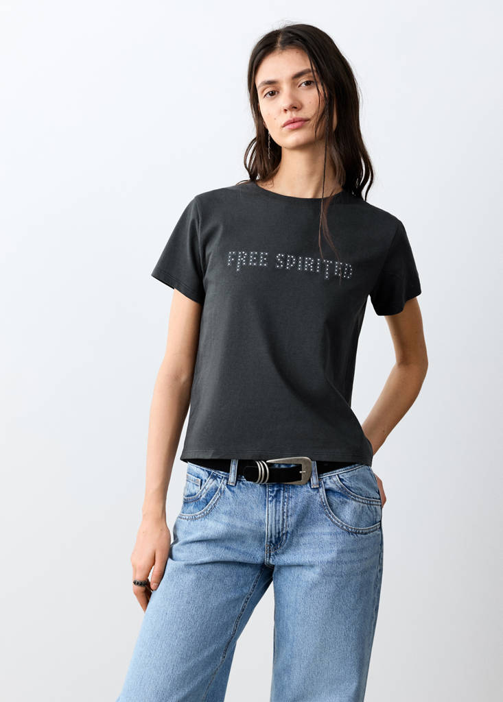Printed cotton-blend t-shirt — Navy