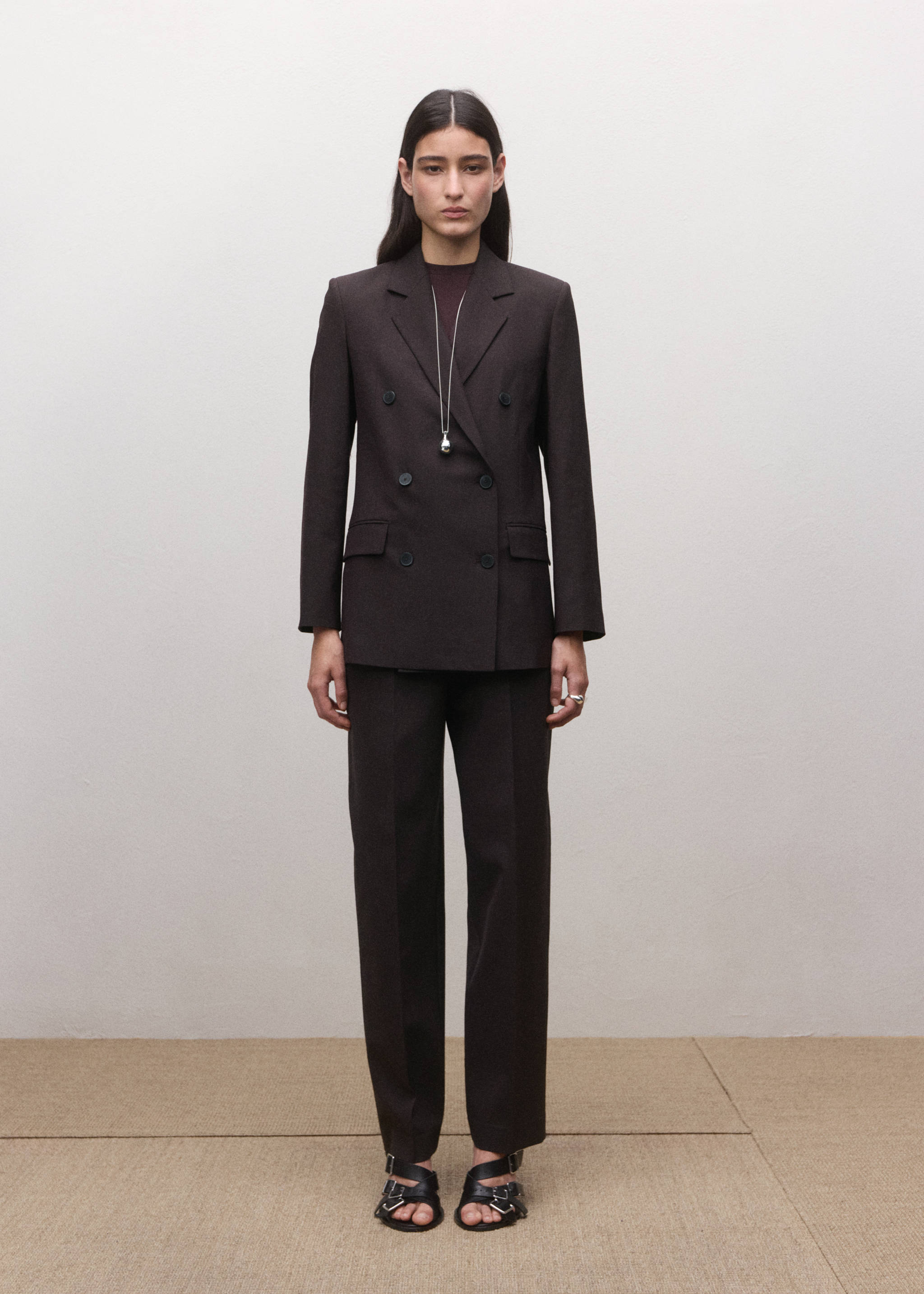 Double-breasted wool suit jacket - General plane, Plum. Ref: 27024449-00.