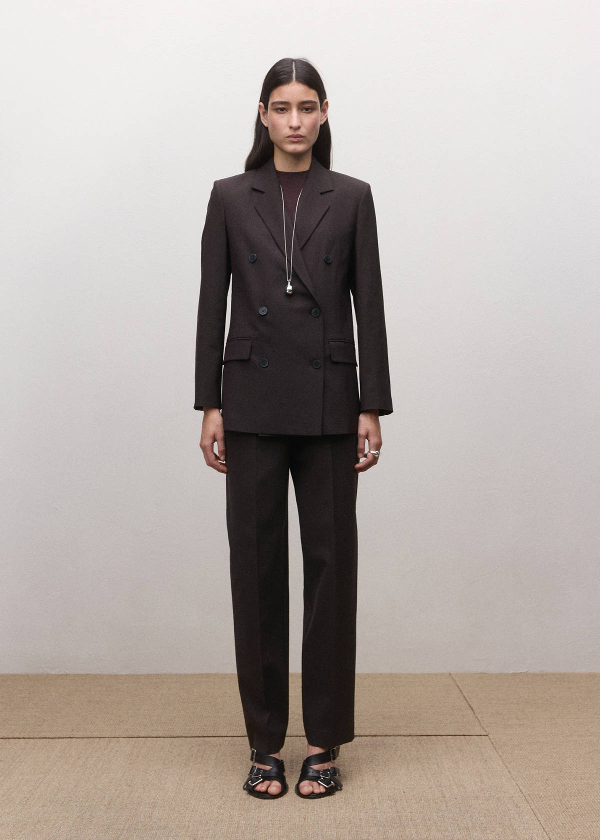 Double-breasted wool suit jacket — Plum