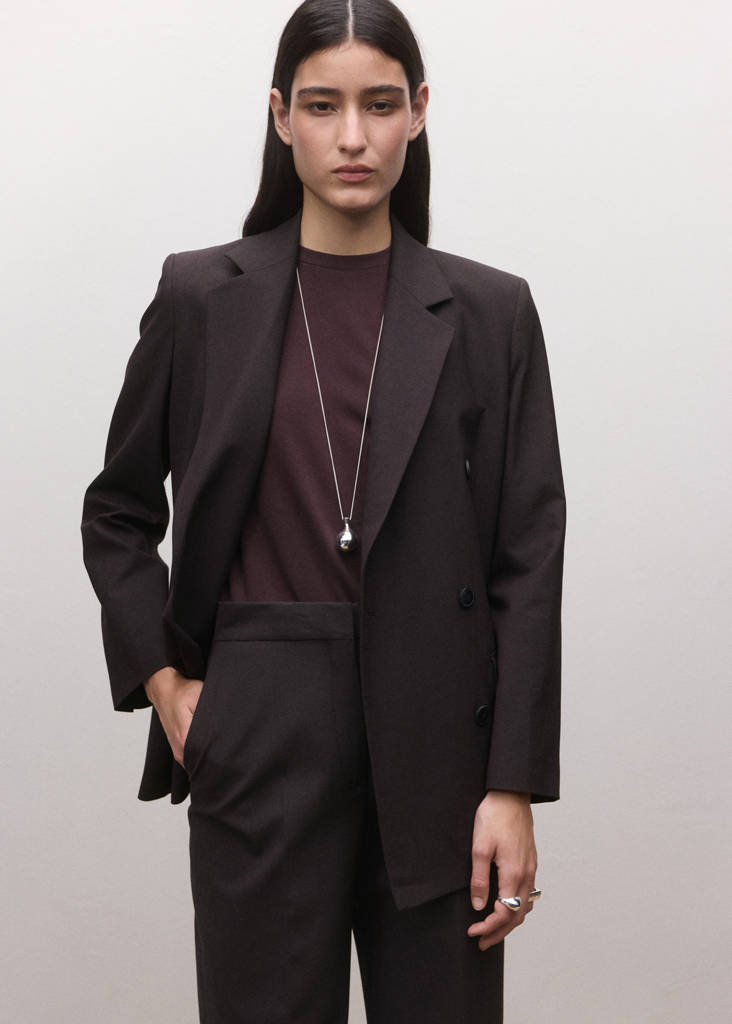 Double-breasted wool suit jacket