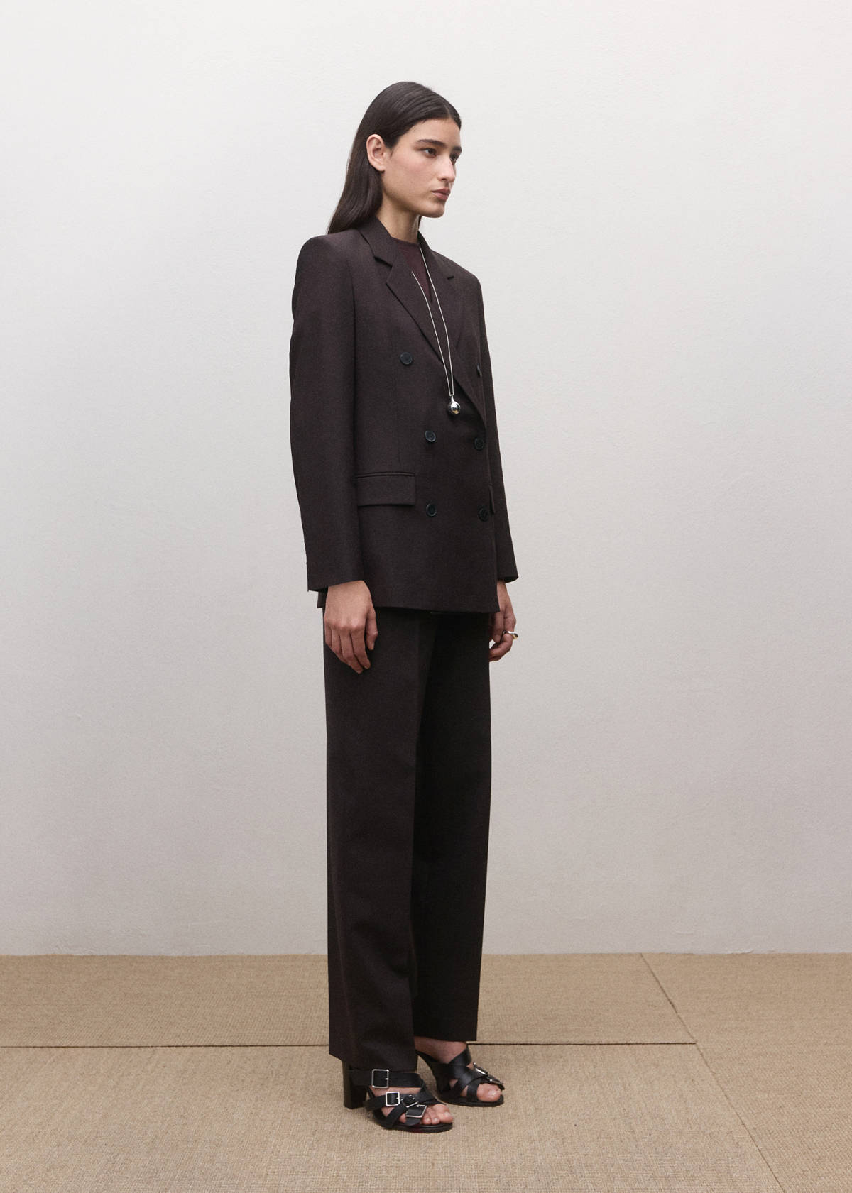 Double-breasted wool suit jacket — Plum