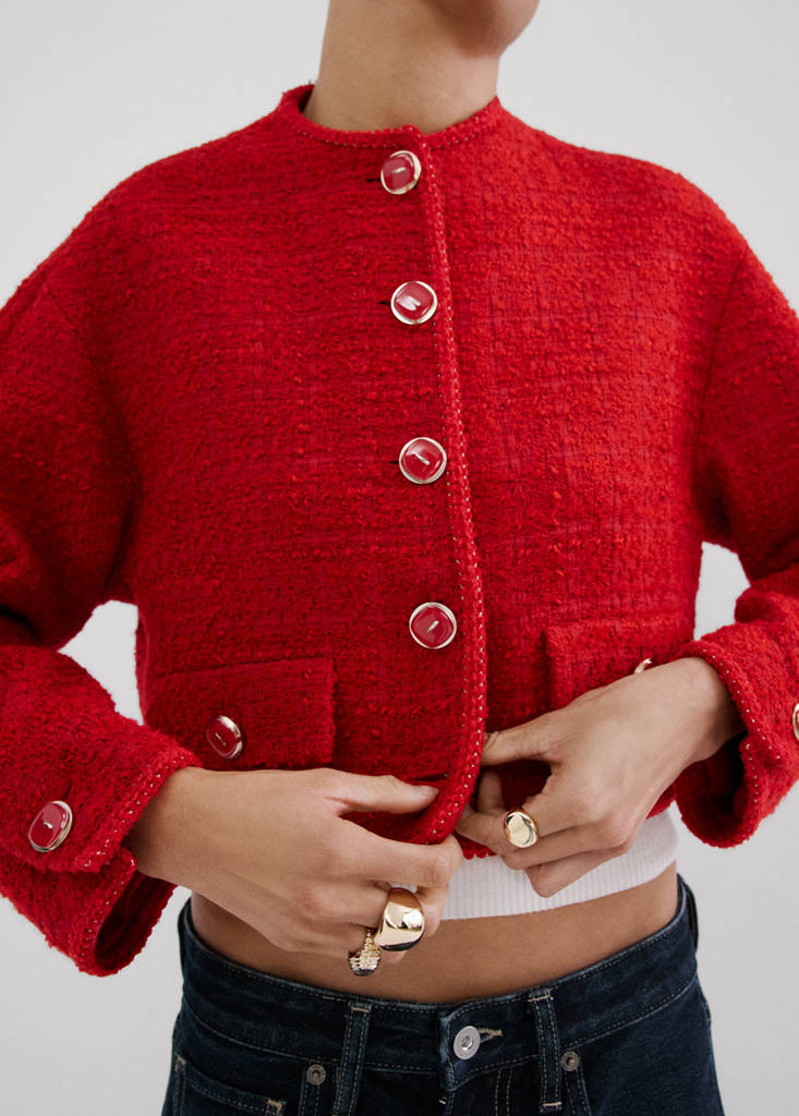 Tweed jacket with jewel buttons — Red