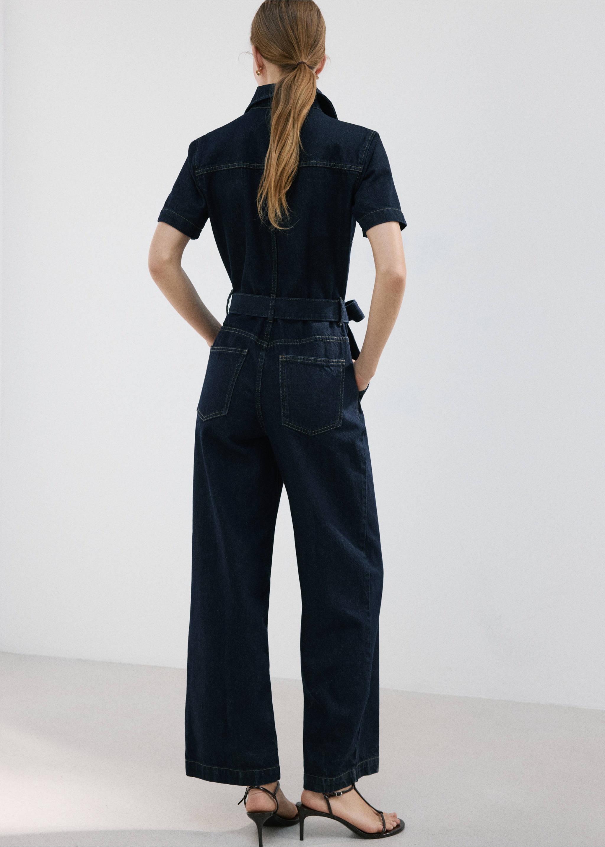Belt denim jumpsuit - Reverse of the article, Open Blue. Ref: 27024451-00.