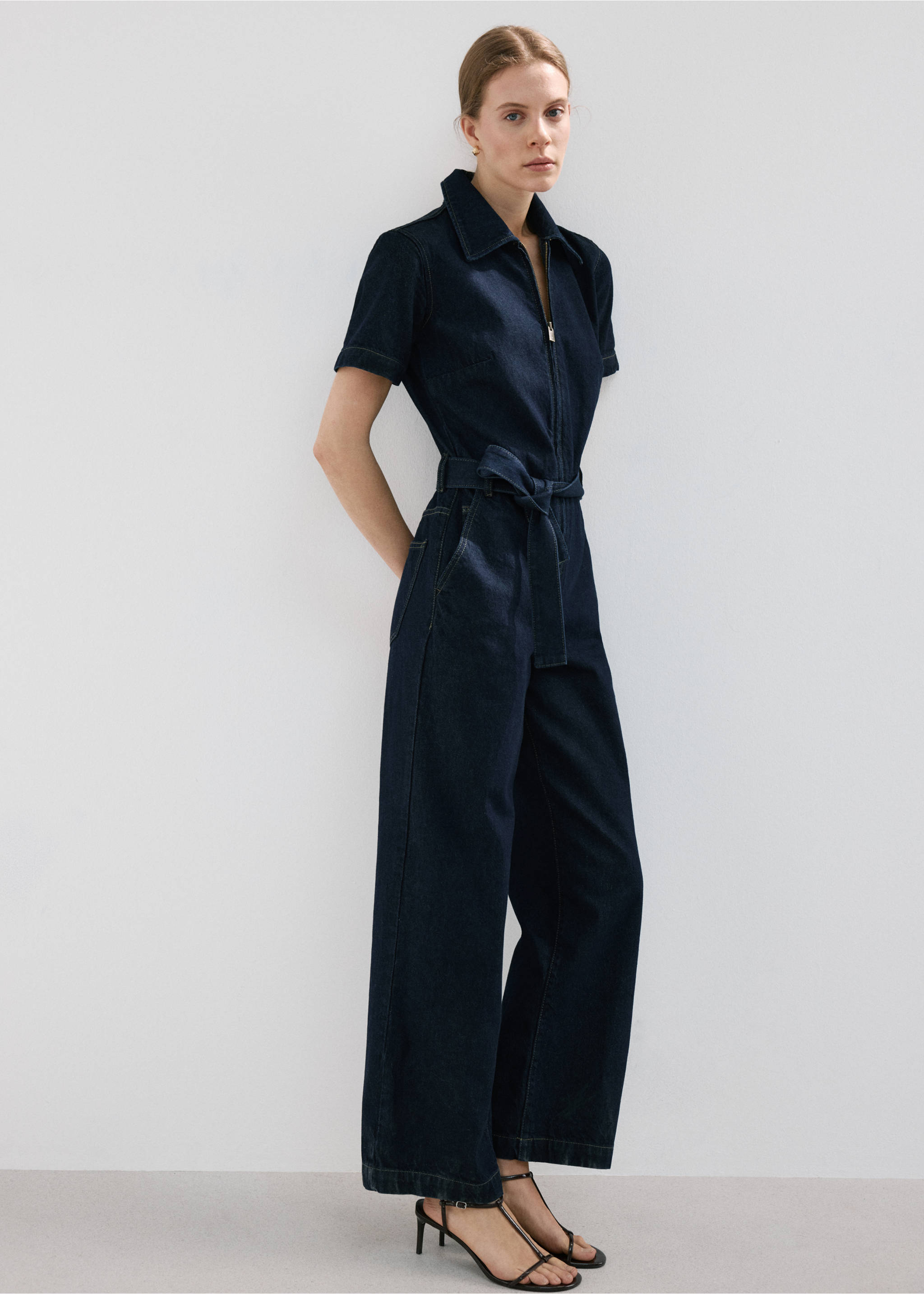 Belt denim jumpsuit - Details of the article 2, Open Blue. Ref: 27024451-00.