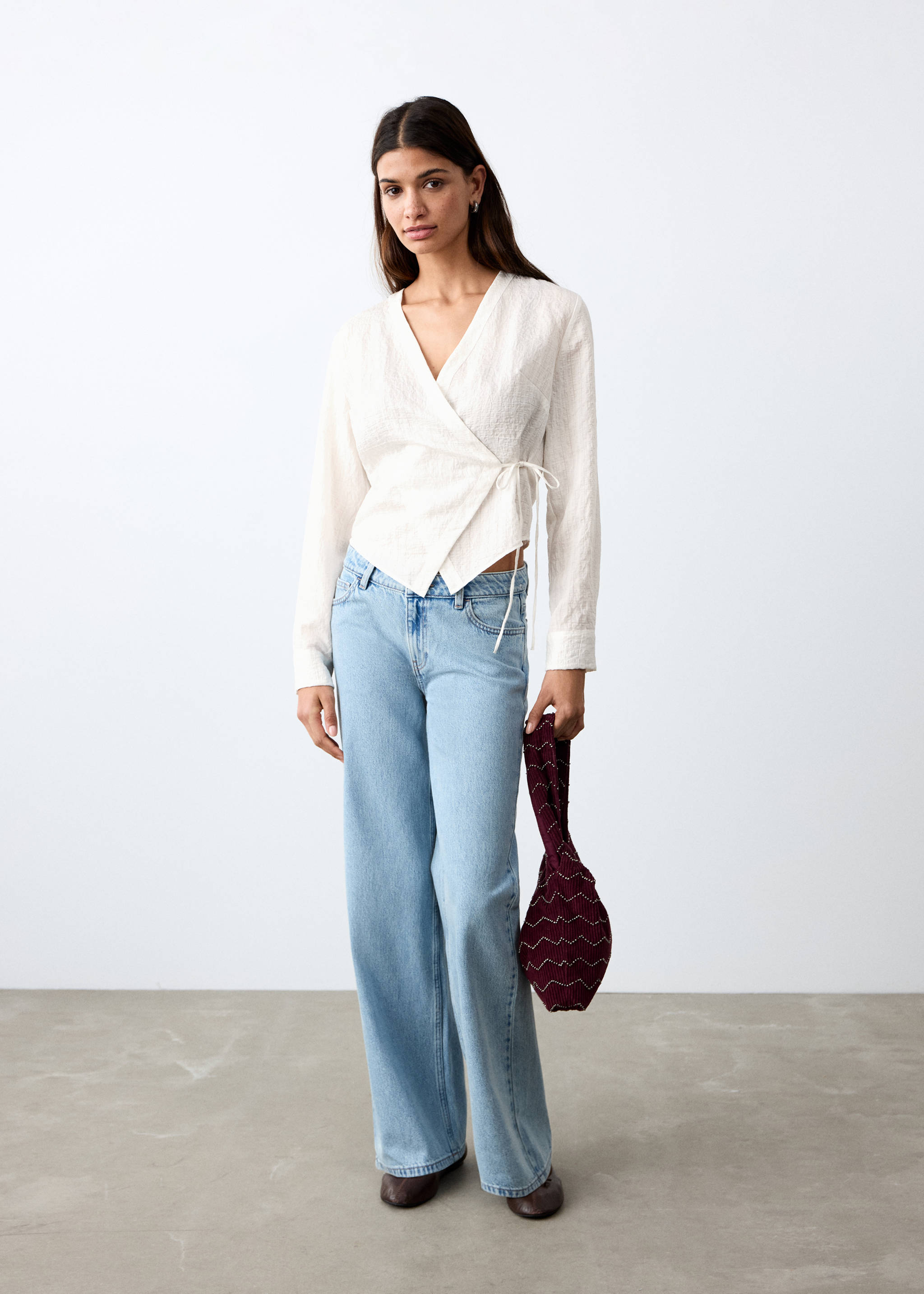 Double-breasted blouse with bow - General plane