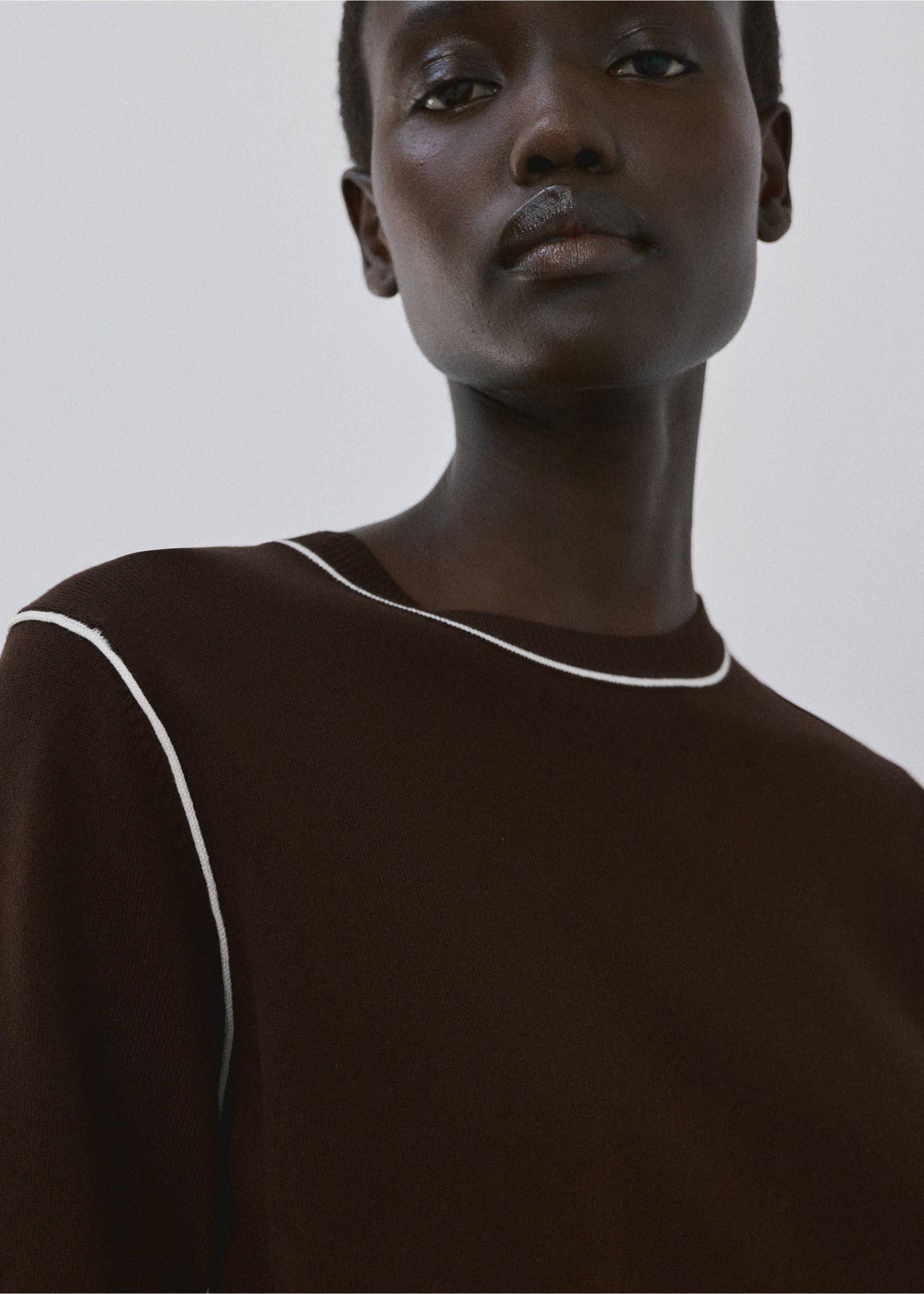 Fine knit sweater with contrasting stripes - Details of the article 1, Chocolate. Ref: 27024774-00.