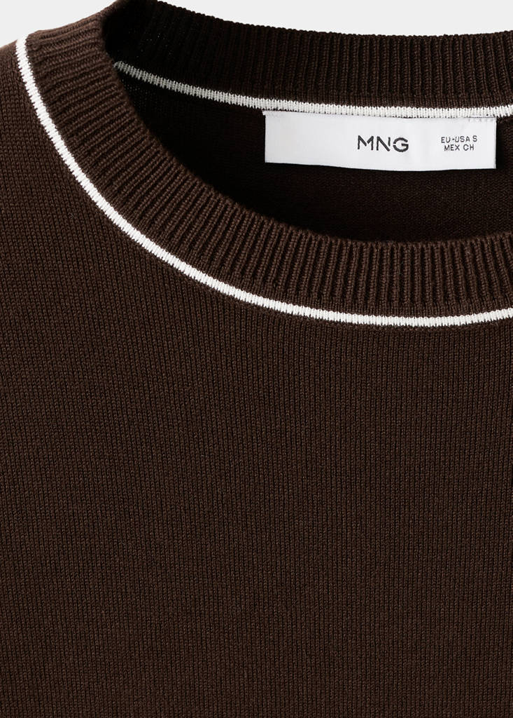 Fine knit sweater with contrasting stripes — Chocolate