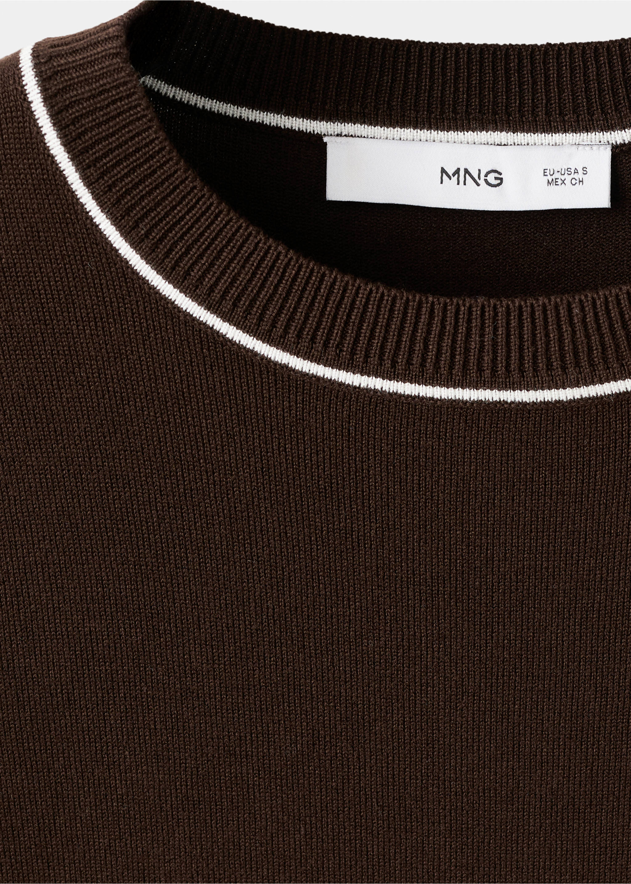Fine knit sweater with contrasting stripes - Details of the article 8, Chocolate. Ref: 27024774-00.