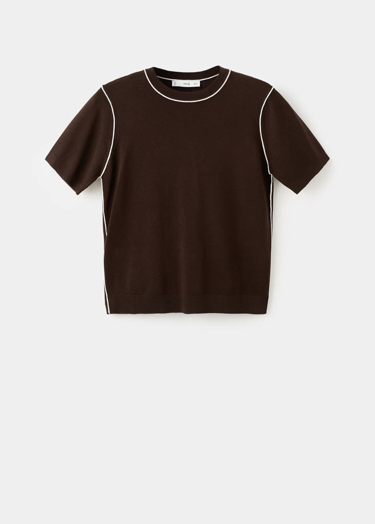 Fine knit sweater with contrasting stripes — Chocolate