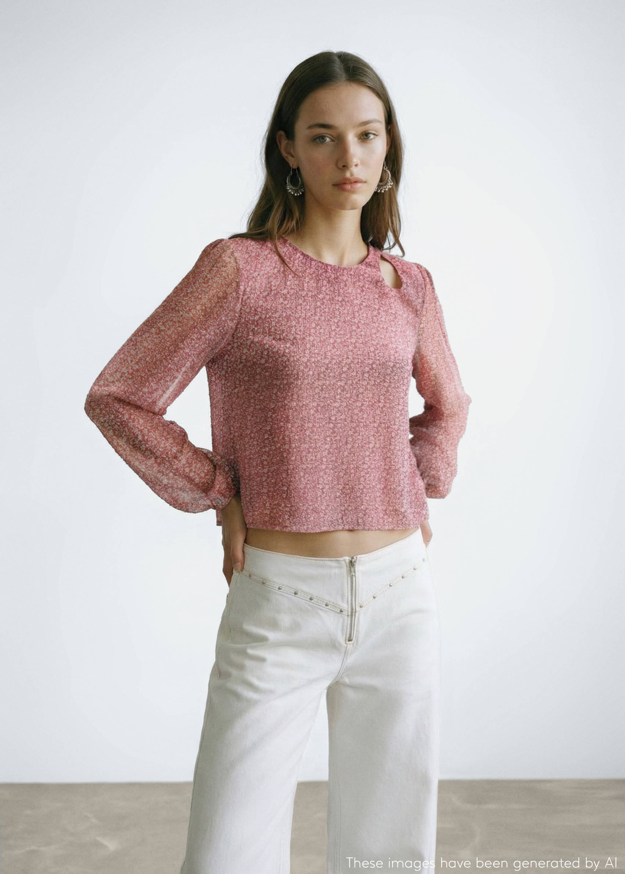 Блузка с принтом и вырезами - Средний план