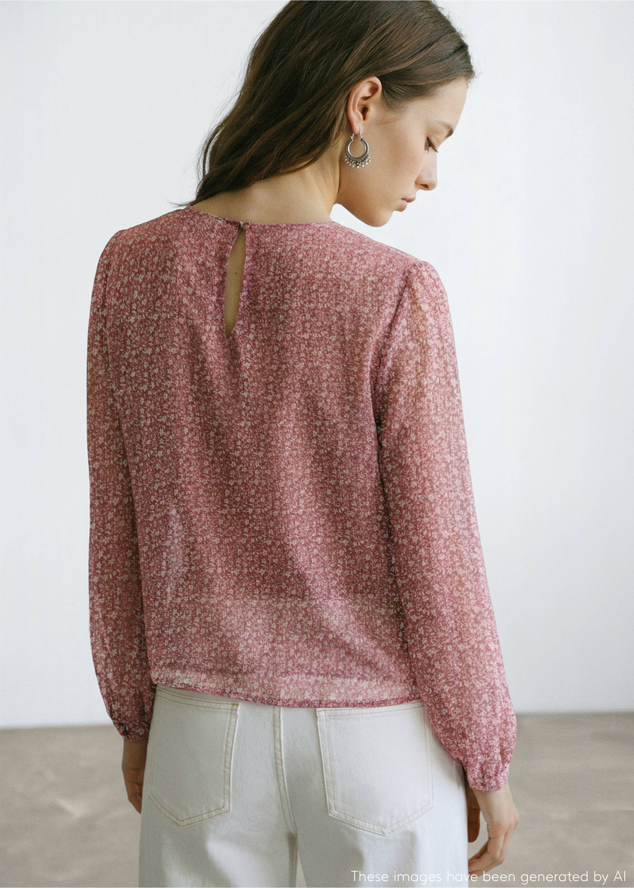 Блузка с принтом и вырезами - Обратная сторона изделия, Пастельно-розовый. Ref: 27024776-00.