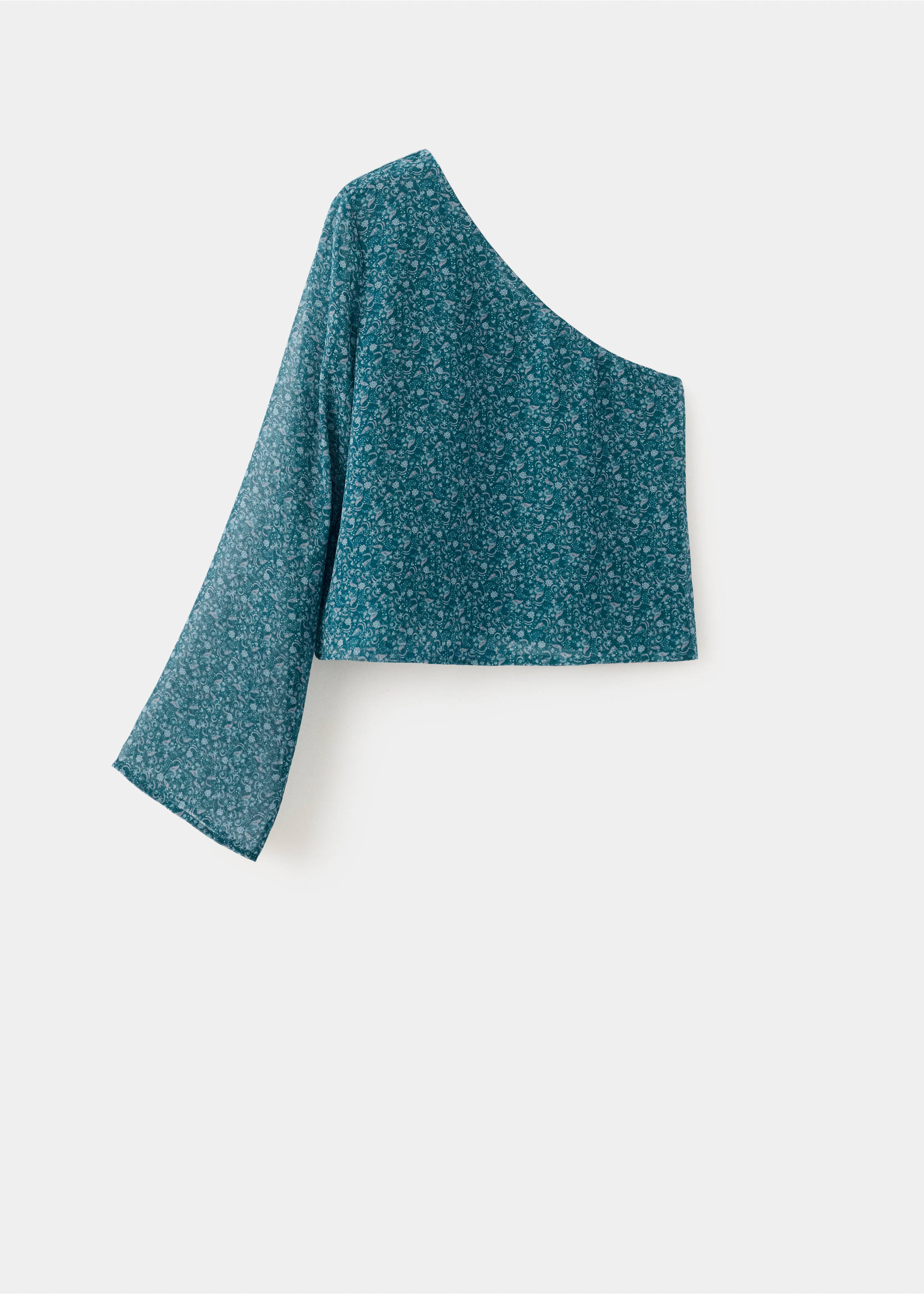 Blouse asymétrique imprimée - Article sans modèle, Bleu pétrole. Ref: 27024777-00.