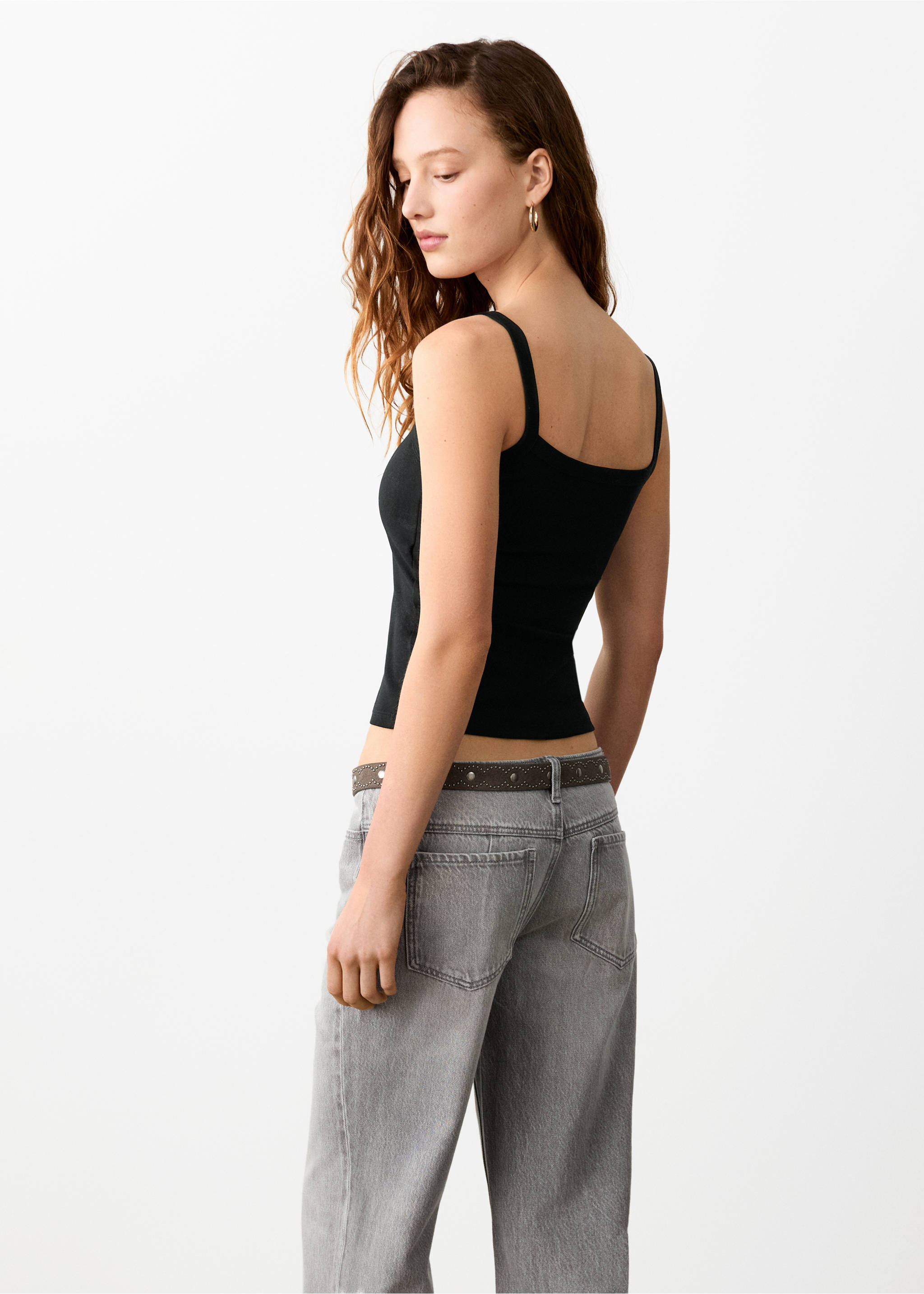 Cotton tank top - Reverse of the article, Black. Ref: 27024779-00.