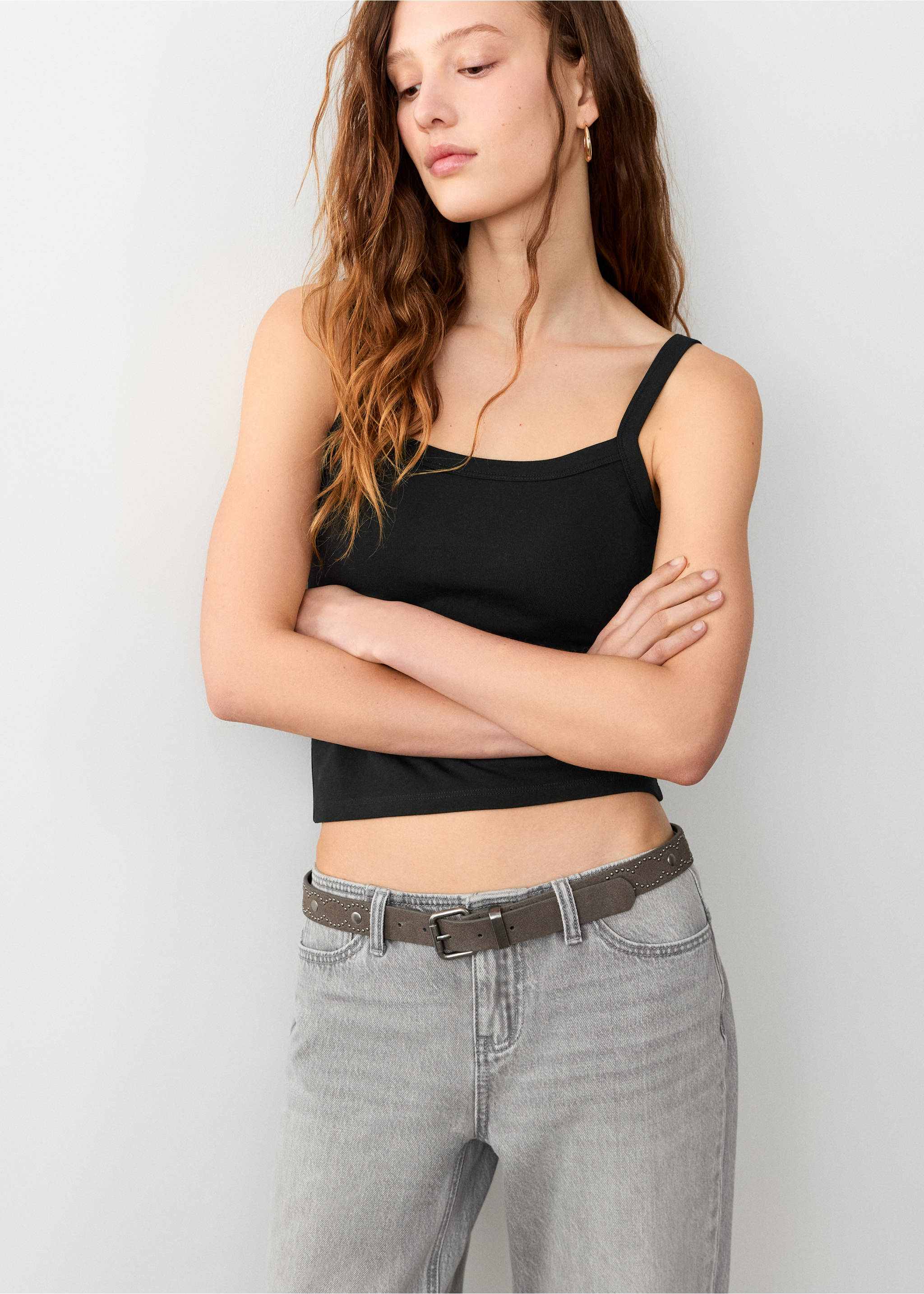 Cotton tank top - Details of the article 2, Black. Ref: 27024779-00.