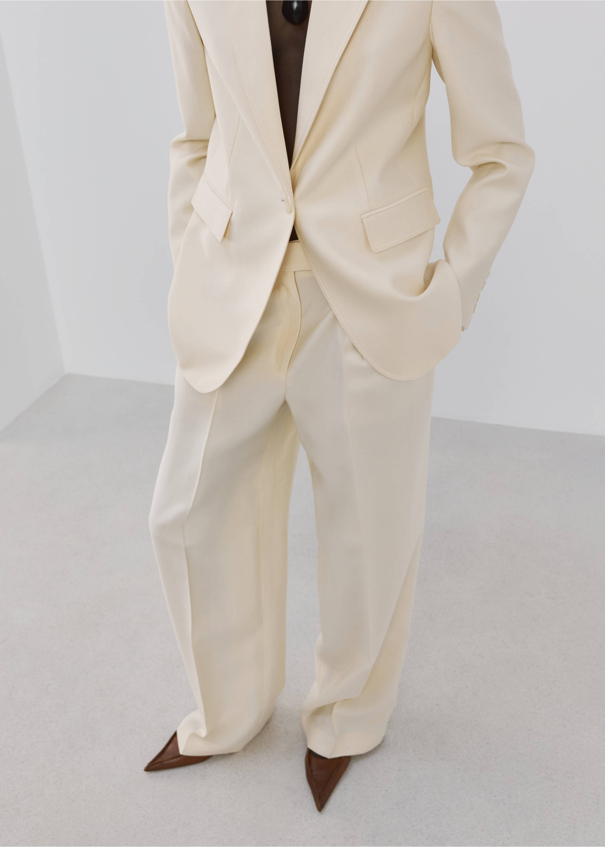 Pantalon lyocell taille basse - Plan moyen, Écru. Ref: 27024788-00.