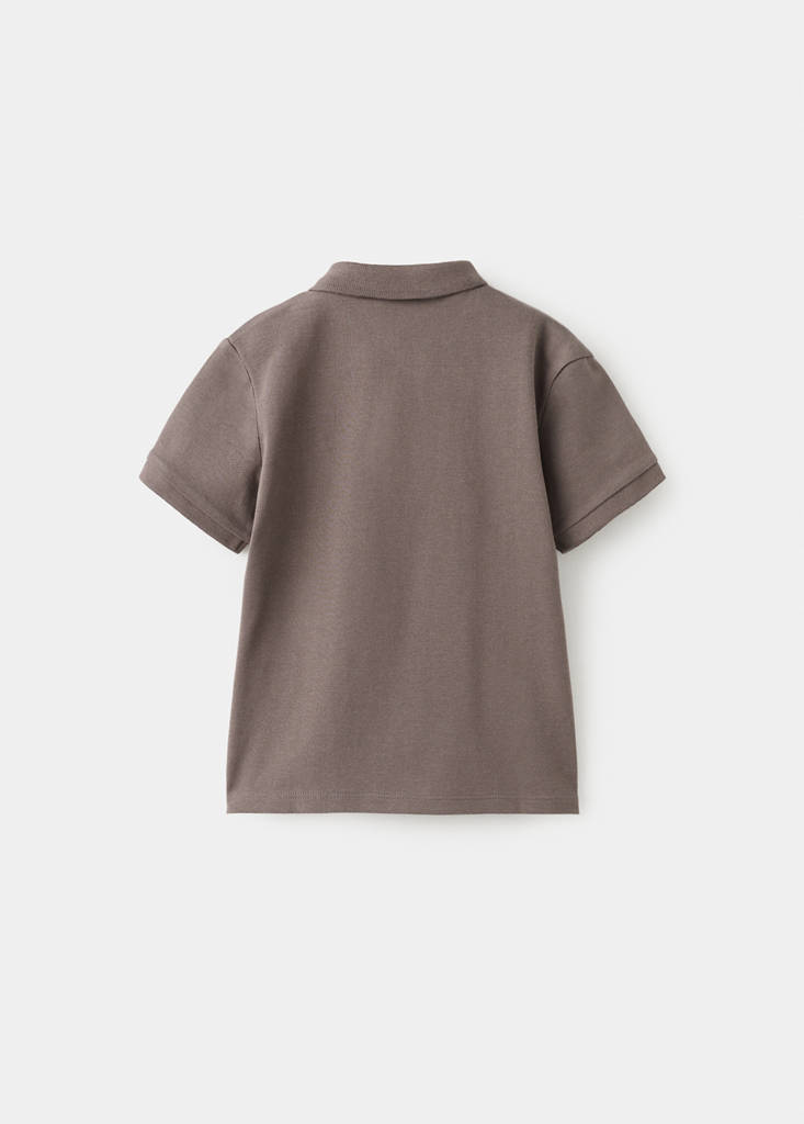 Short-sleeved cotton polo shirt — Chocolate