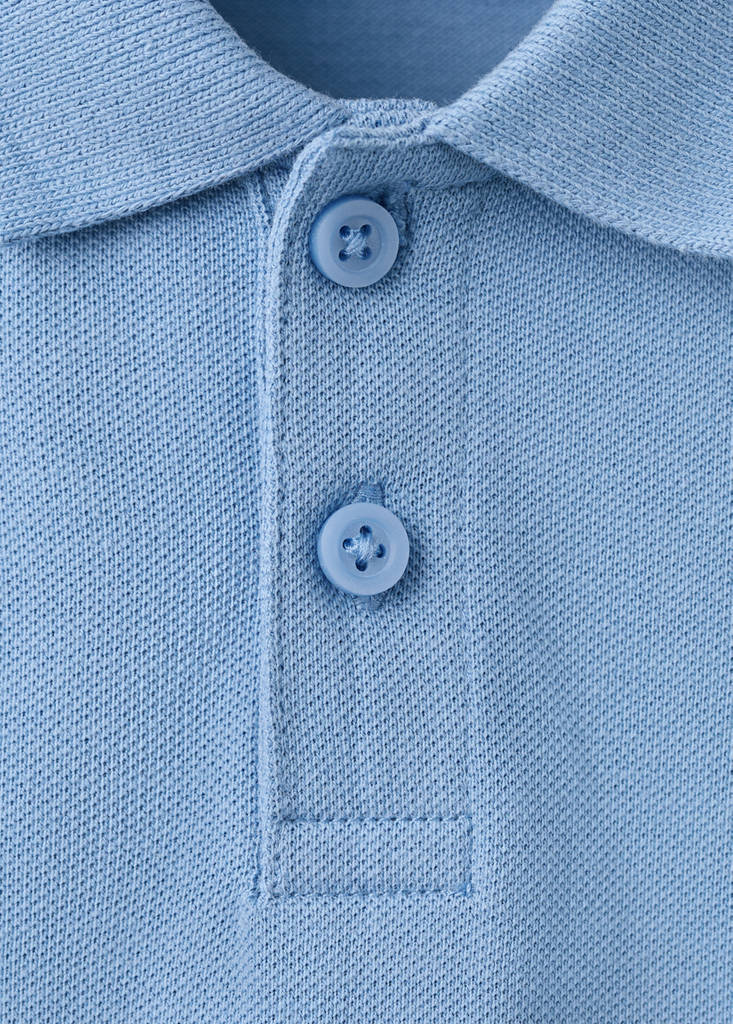 Short-sleeved cotton polo shirt — Blue
