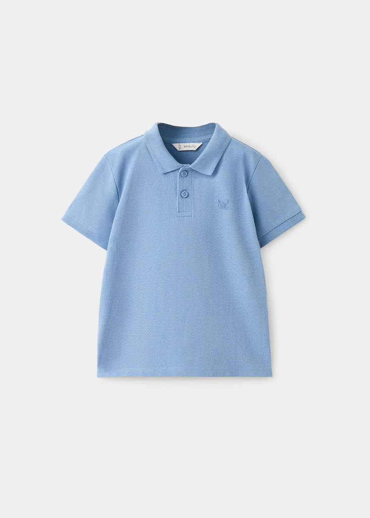 Short-sleeved cotton polo shirt — Blue