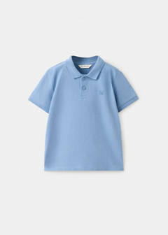 Short-sleeved cotton polo shirt — Blue 1