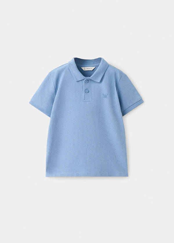 Short-sleeved cotton polo shirt — Blue