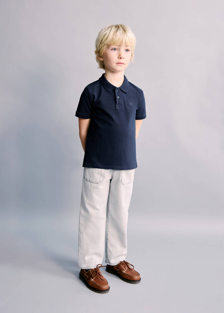 Short-sleeved cotton polo shirt — Navy