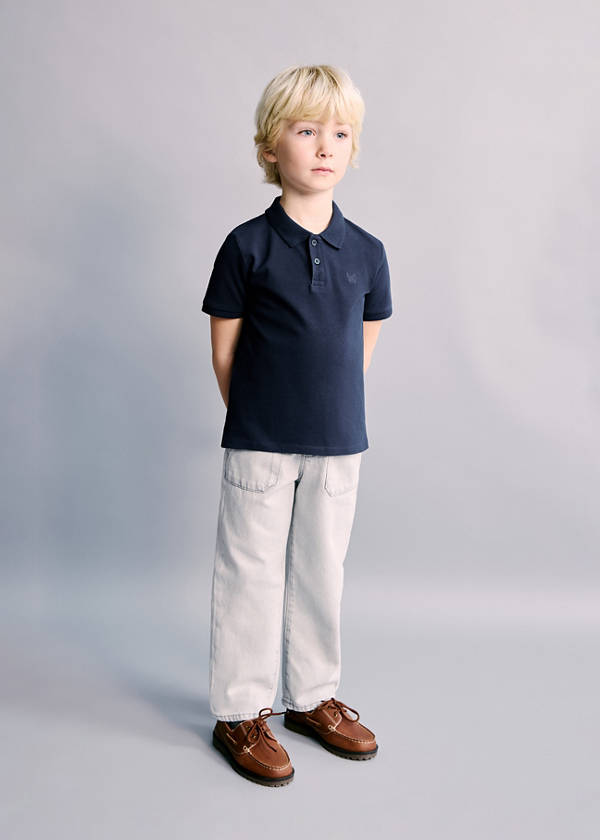 Short-sleeved cotton polo shirt — Navy