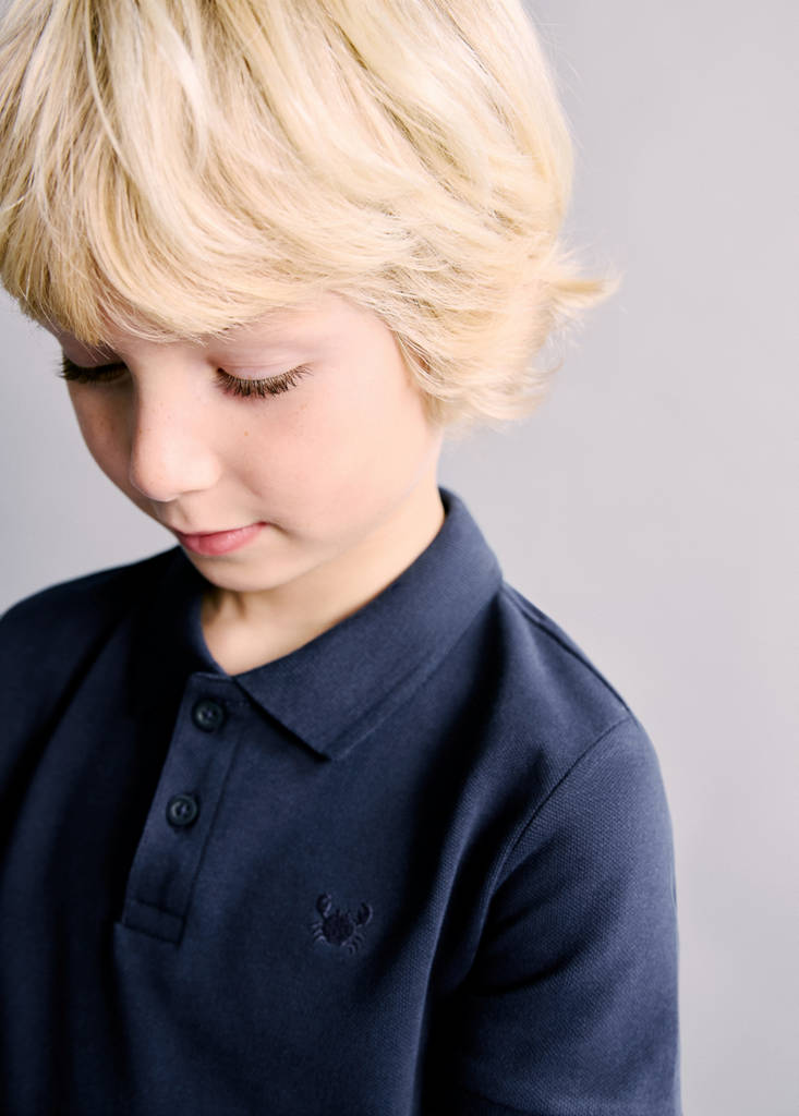 Short-sleeved cotton polo shirt — Navy