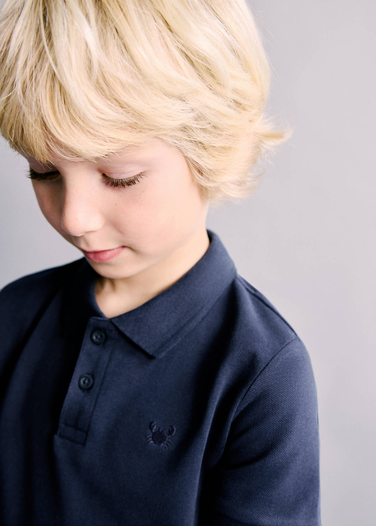 Short-sleeved cotton polo shirt — Navy