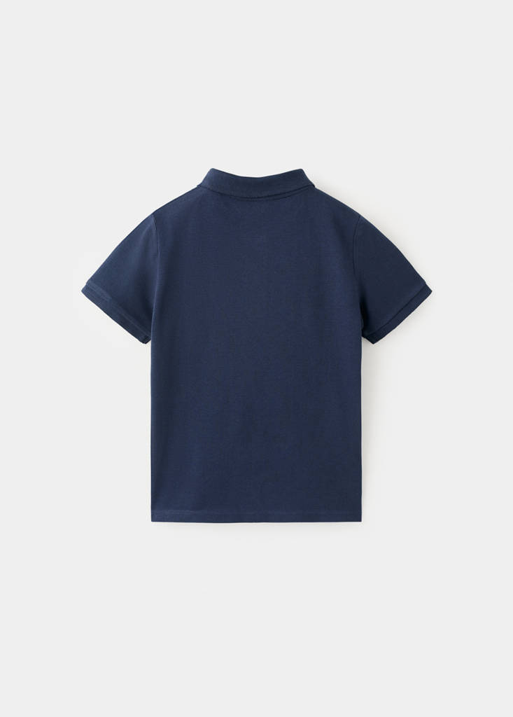 Short-sleeved cotton polo shirt — Navy