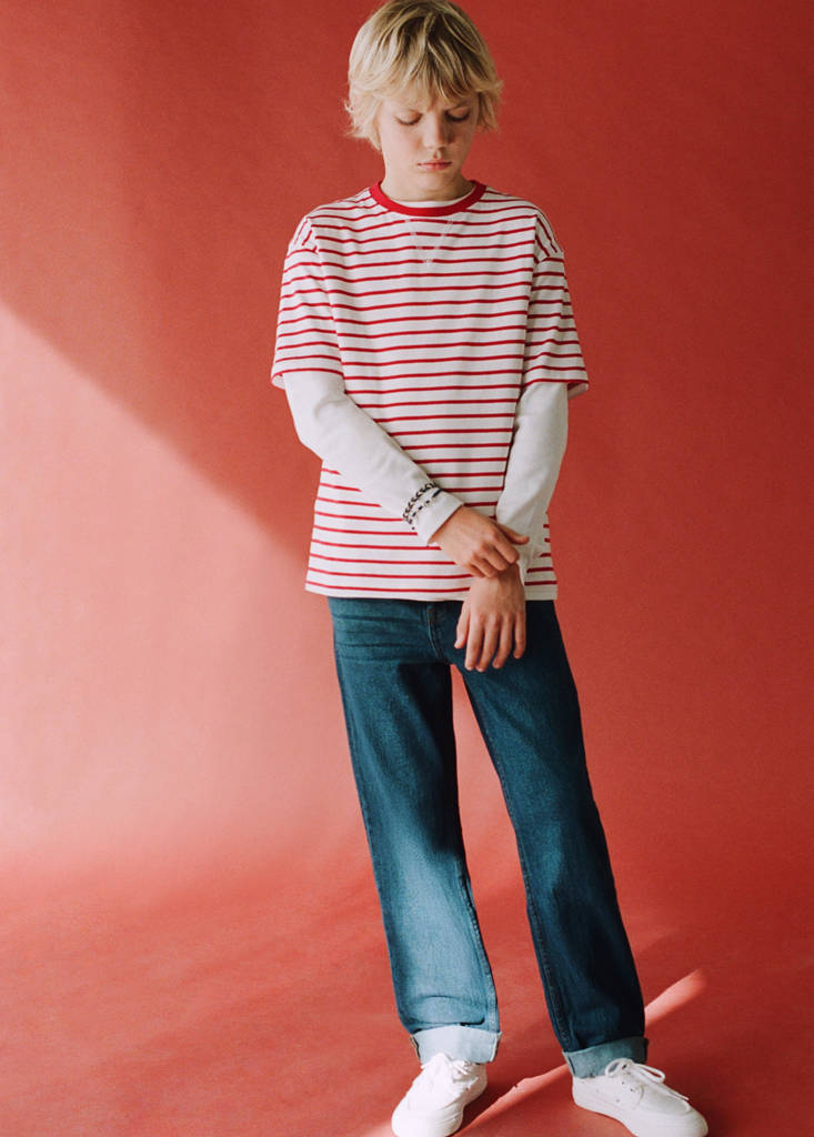 Striped cotton T-shirt — Red