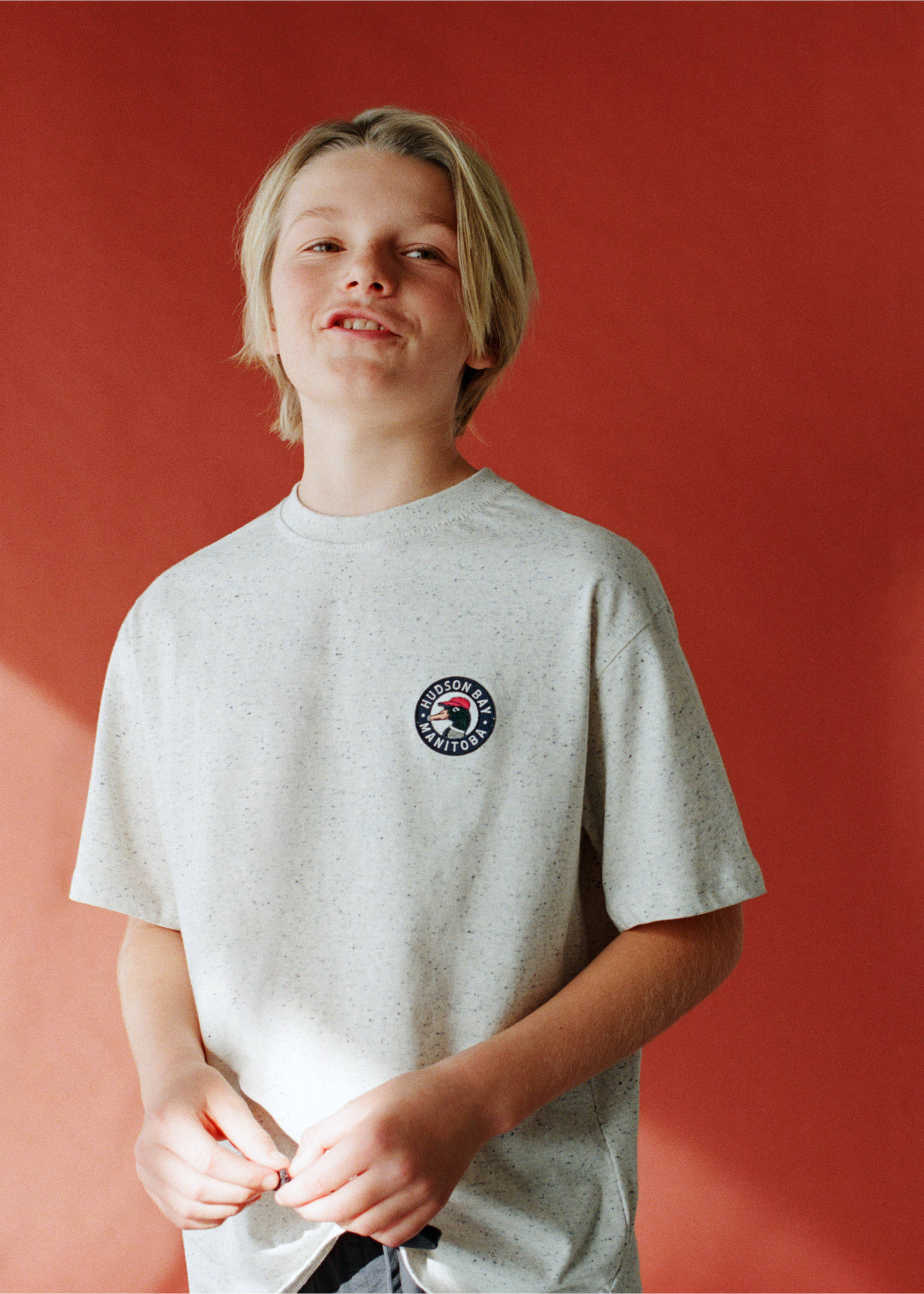 Short-sleeved printed t-shirt - Details of the article 5, Light Heather Grey. Ref: 27025154-00.