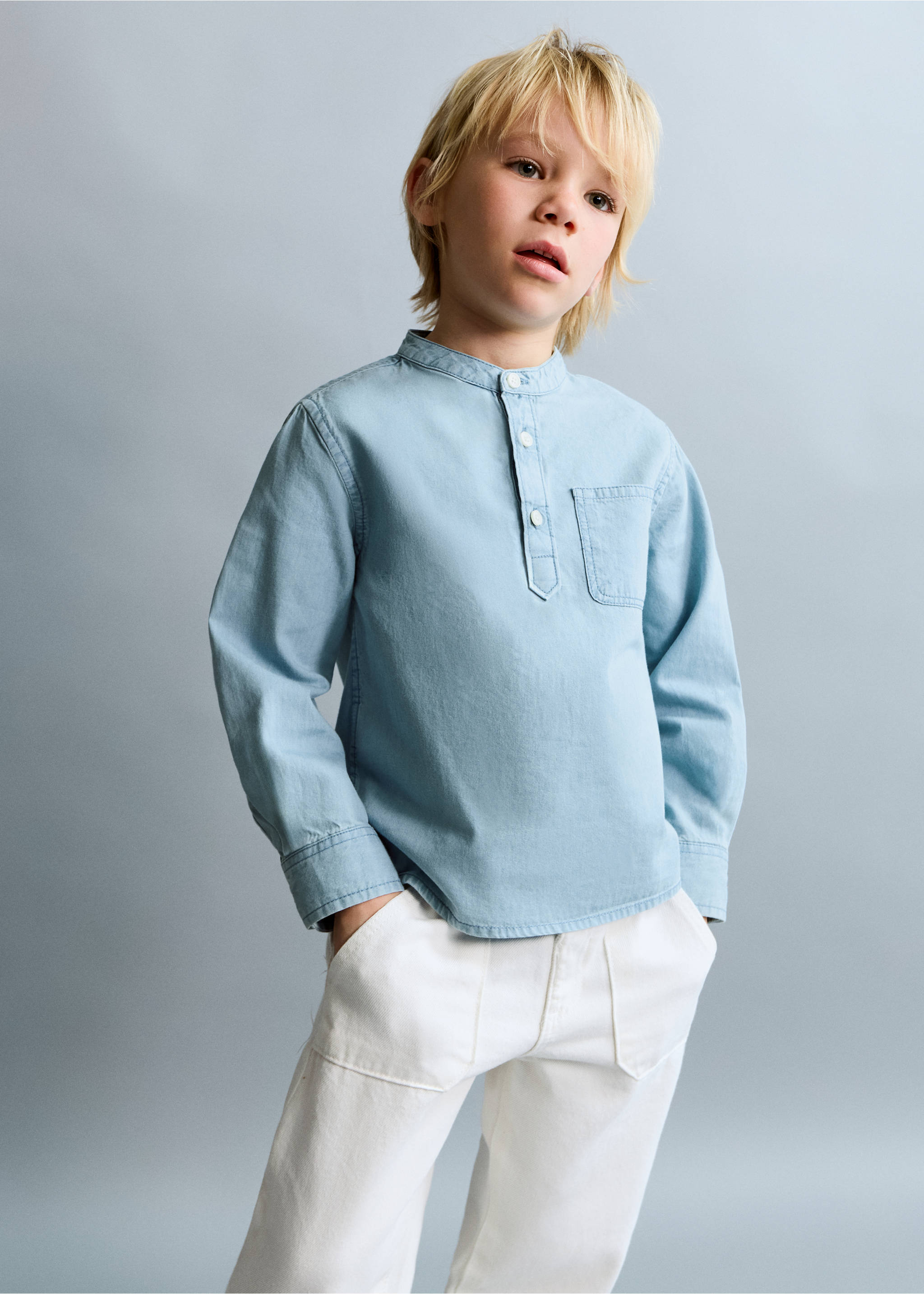 Camisa denim algodón - Plano medio, Azul claro. Ref: 27025155-00.