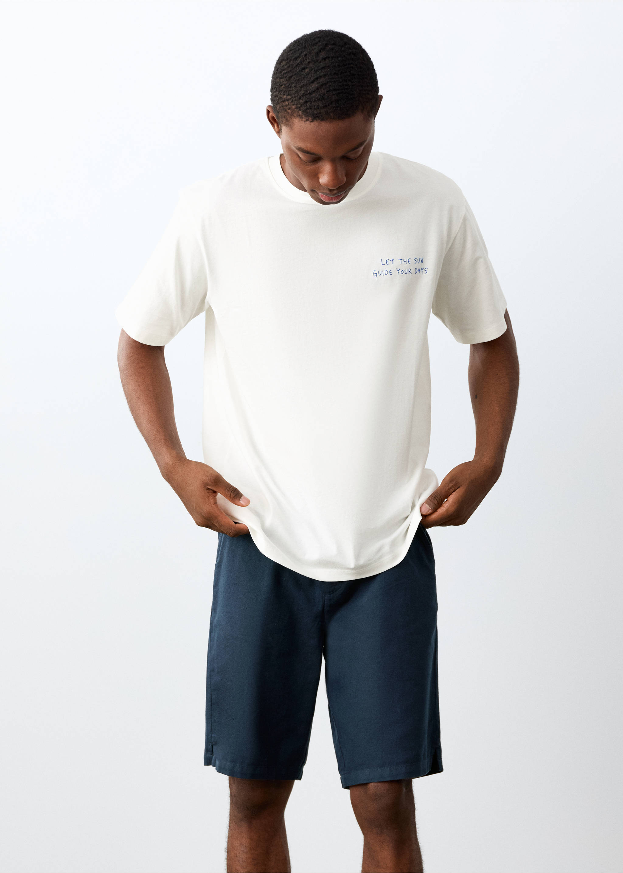 Camiseta algodón estampada - Plano medio, Blanco roto. Ref: 27025159-00.