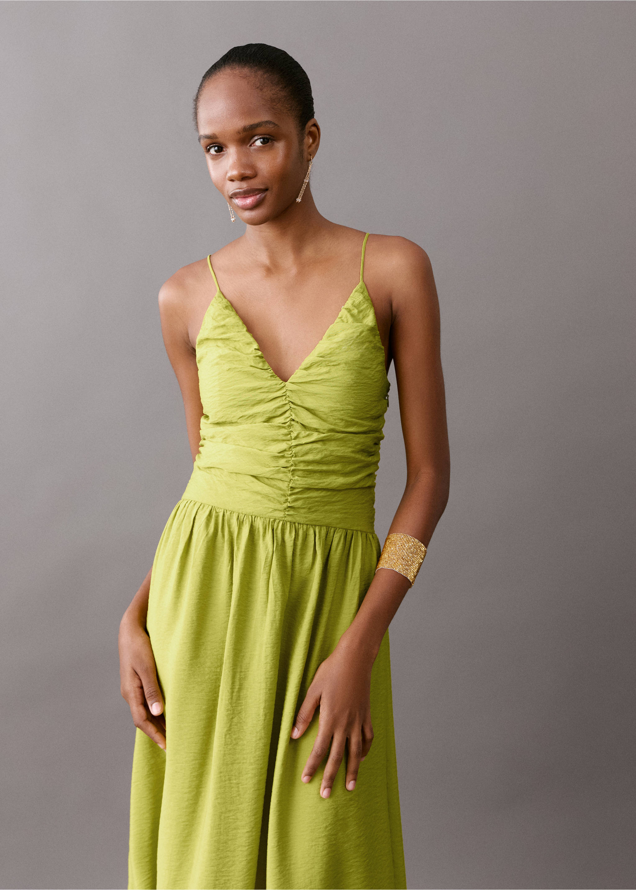 Long draped dress - Medium plane, Lime. Ref: 27025812-00.