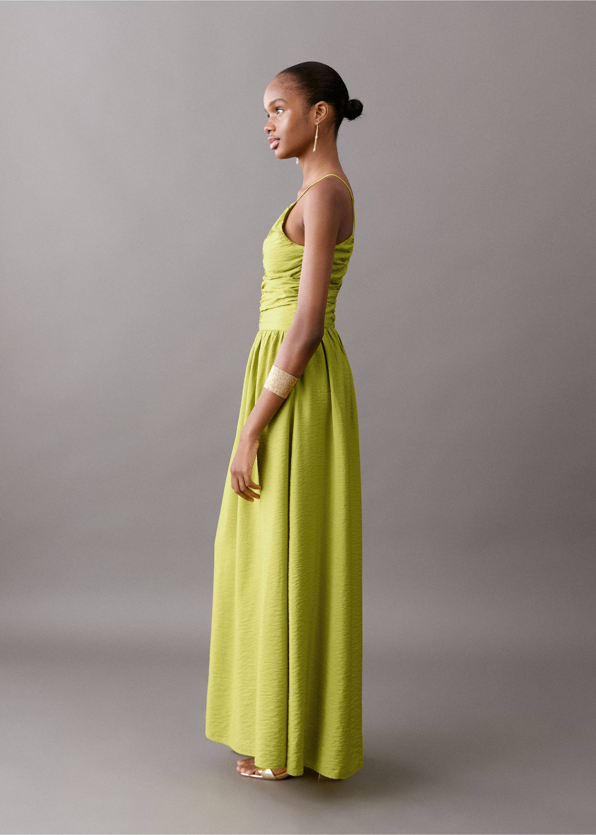 Long draped dress - Details of the article 1, Lime. Ref: 27025812-00.