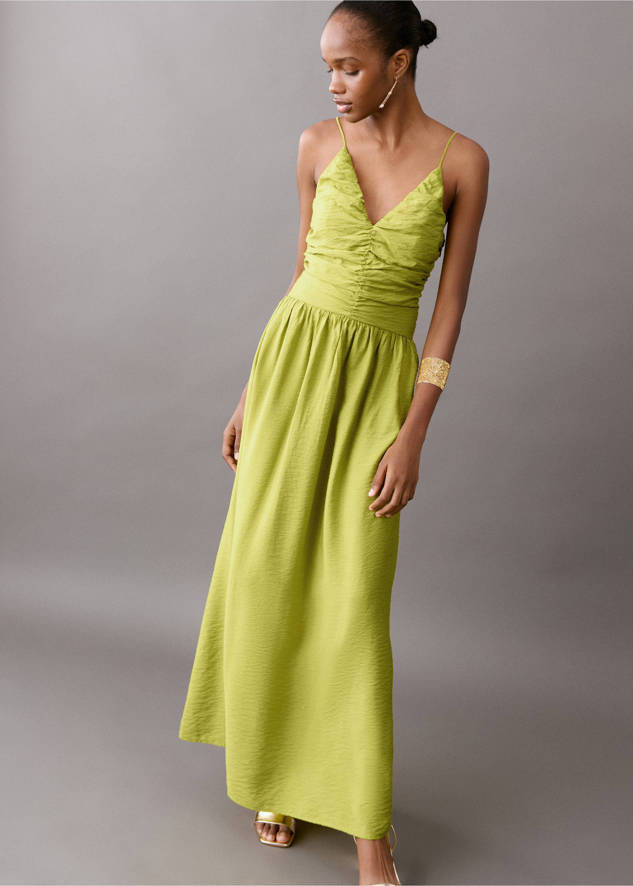 Long draped dress - Details of the article 4, Lime. Ref: 27025812-00.