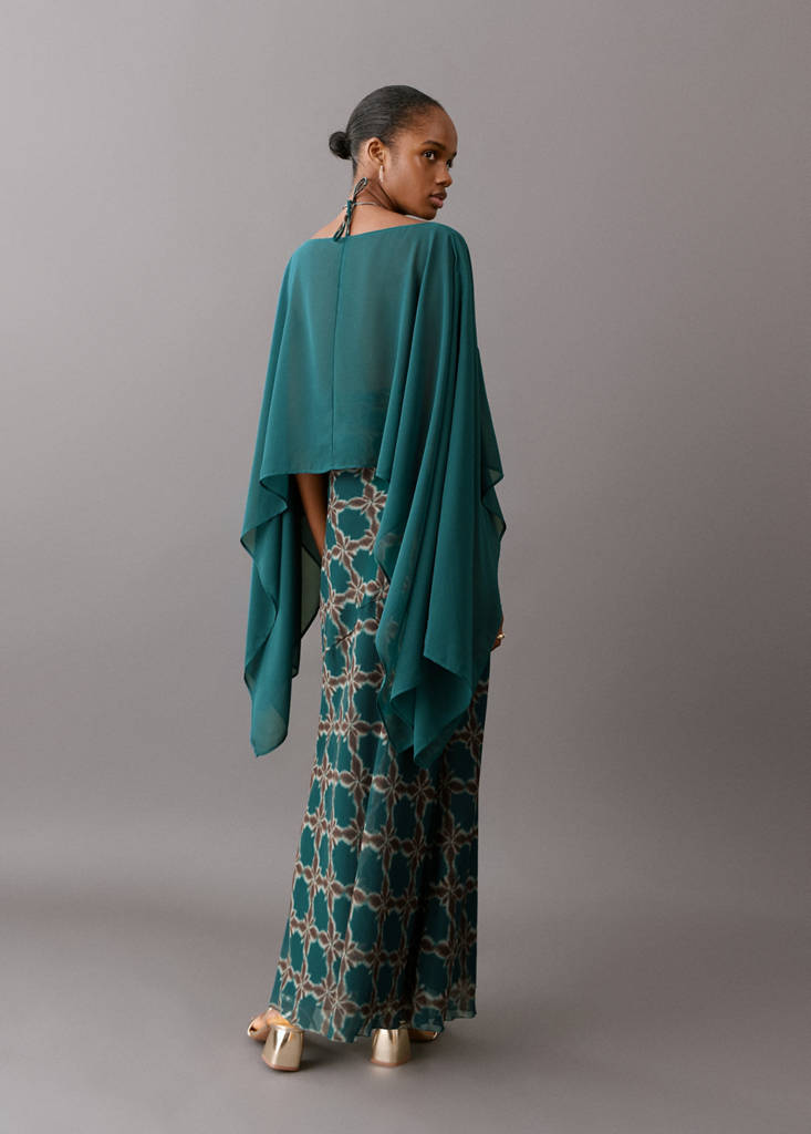 Flowing cape blouse — Petrol Blue