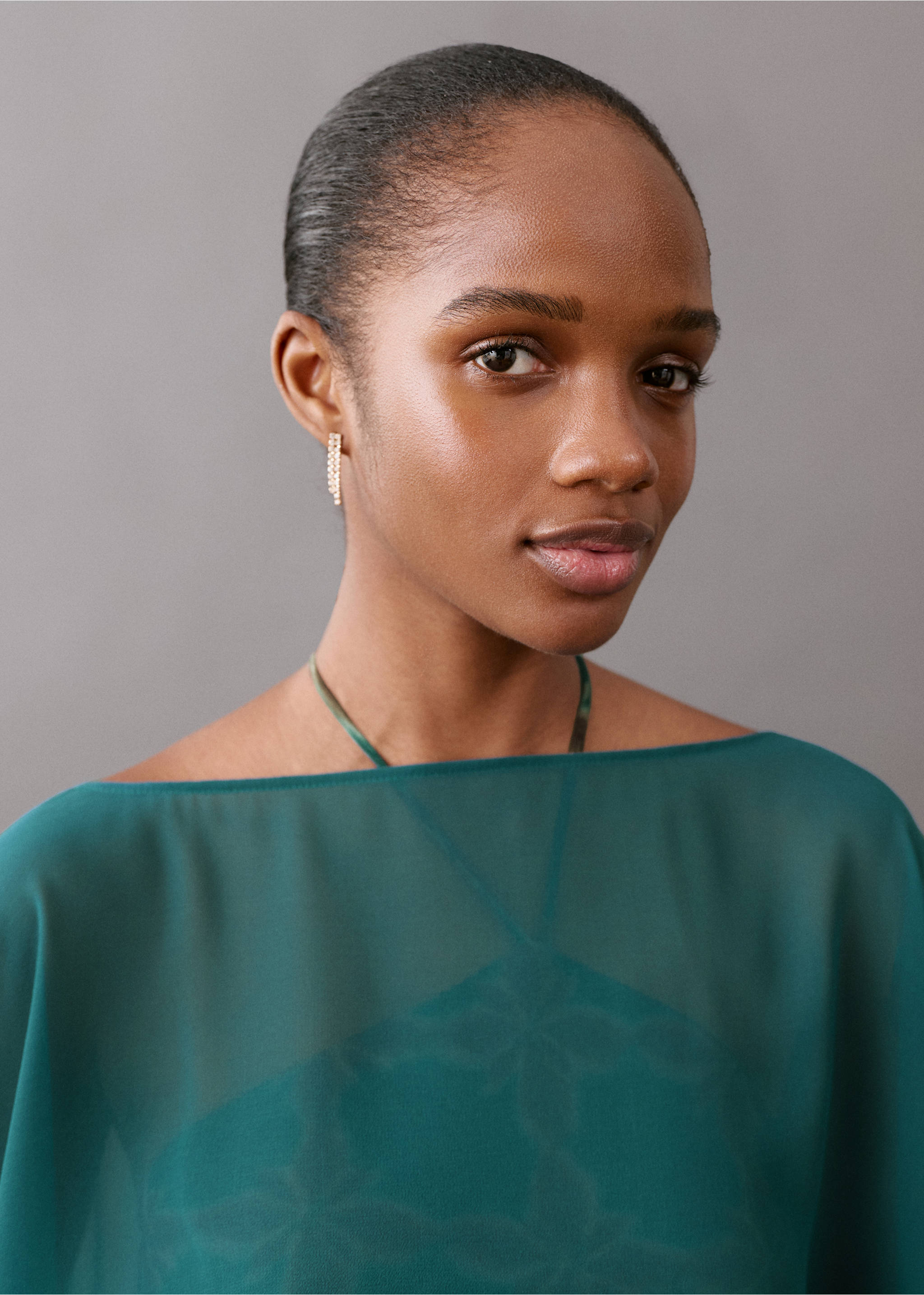 Flowing cape blouse - Details of the article 1, Petrol Blue. Ref: 27025813-00.