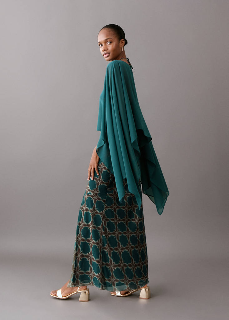 Flowing cape blouse — Petrol Blue