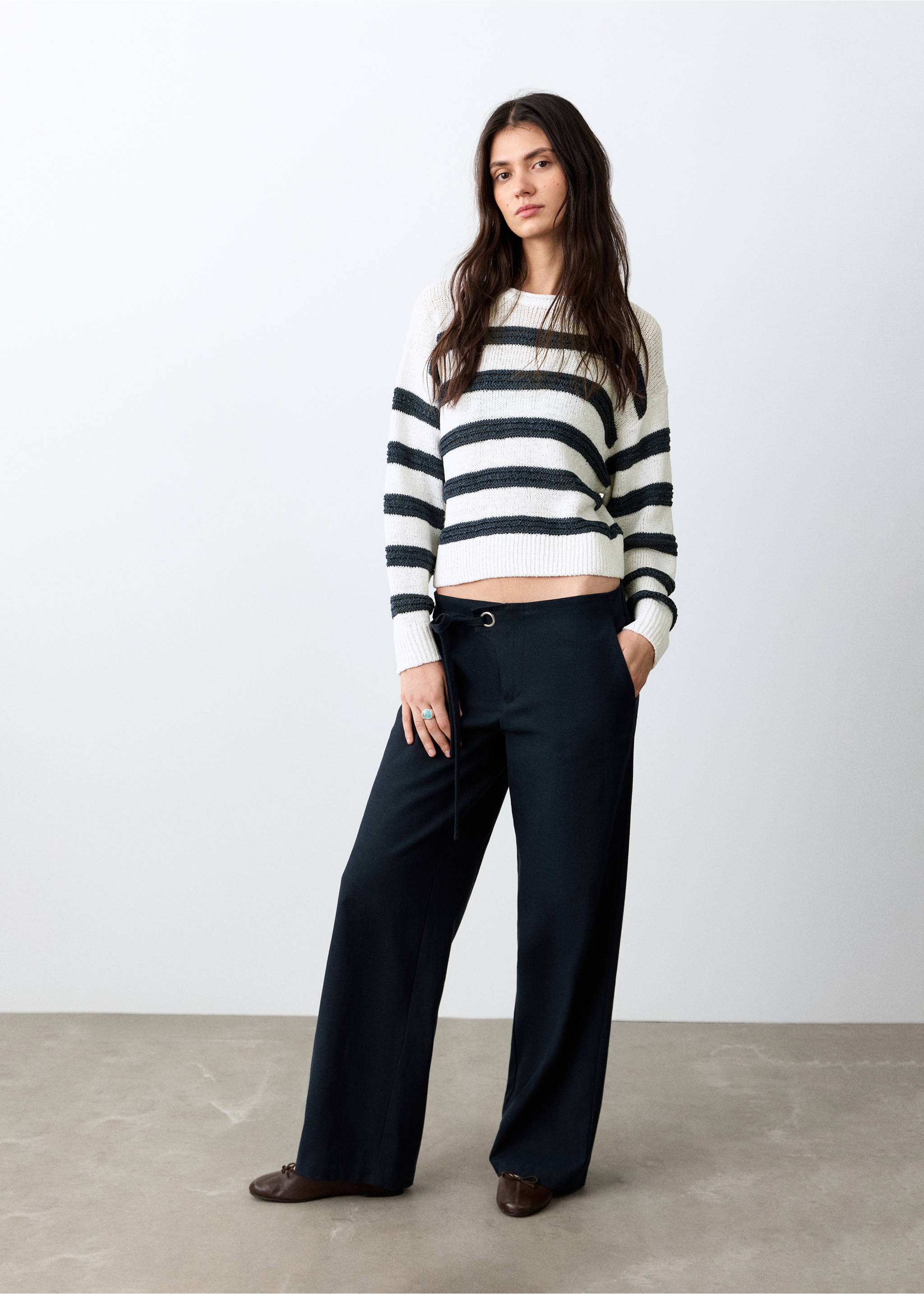 Striped openwork knit sweater - General plane, Off White. Ref: 27025817-00.