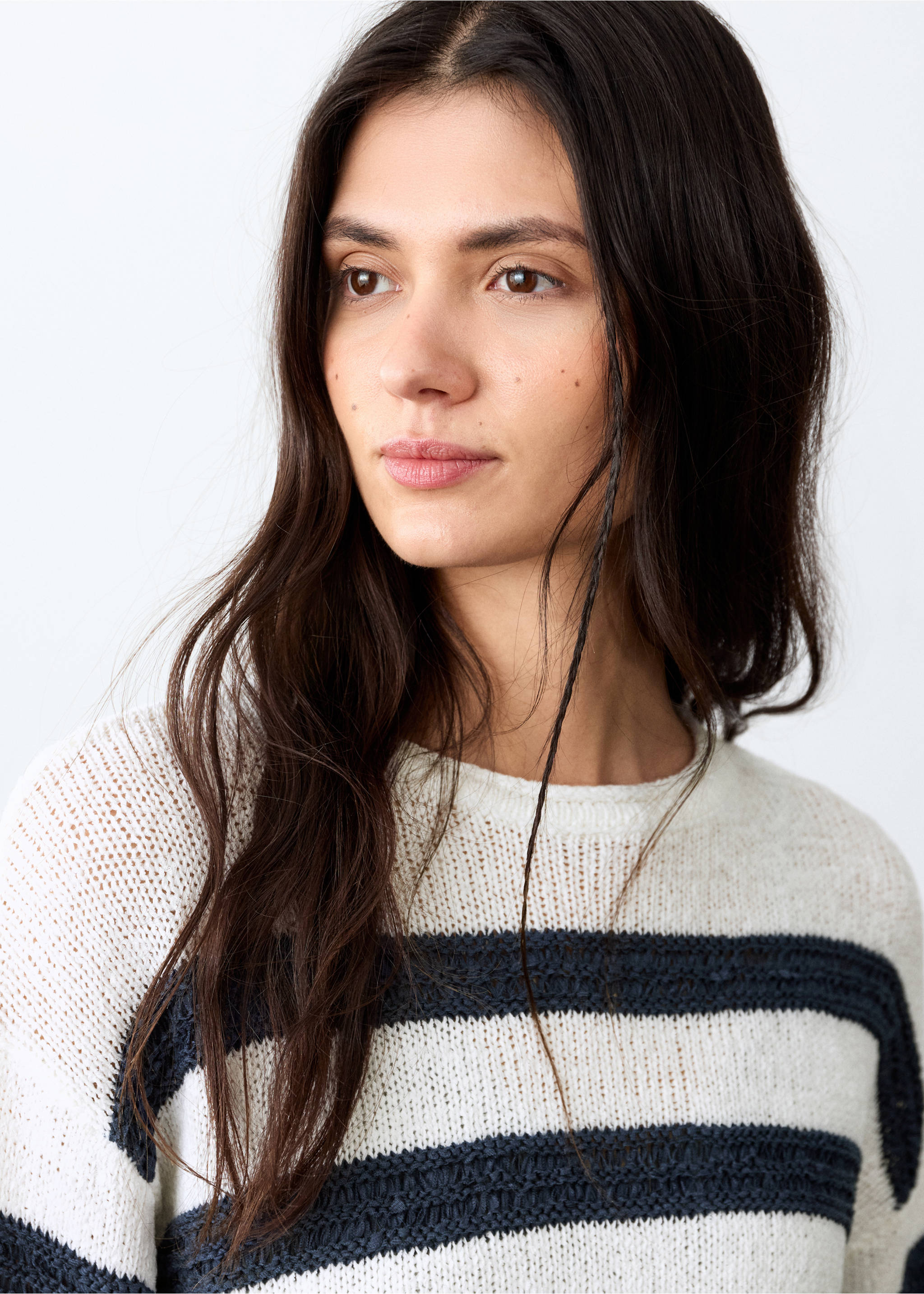 Striped openwork knit sweater - Details of the article 1, Off White. Ref: 27025817-00.